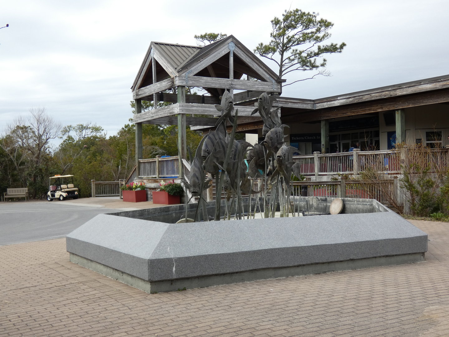 Fish fountain at entrance