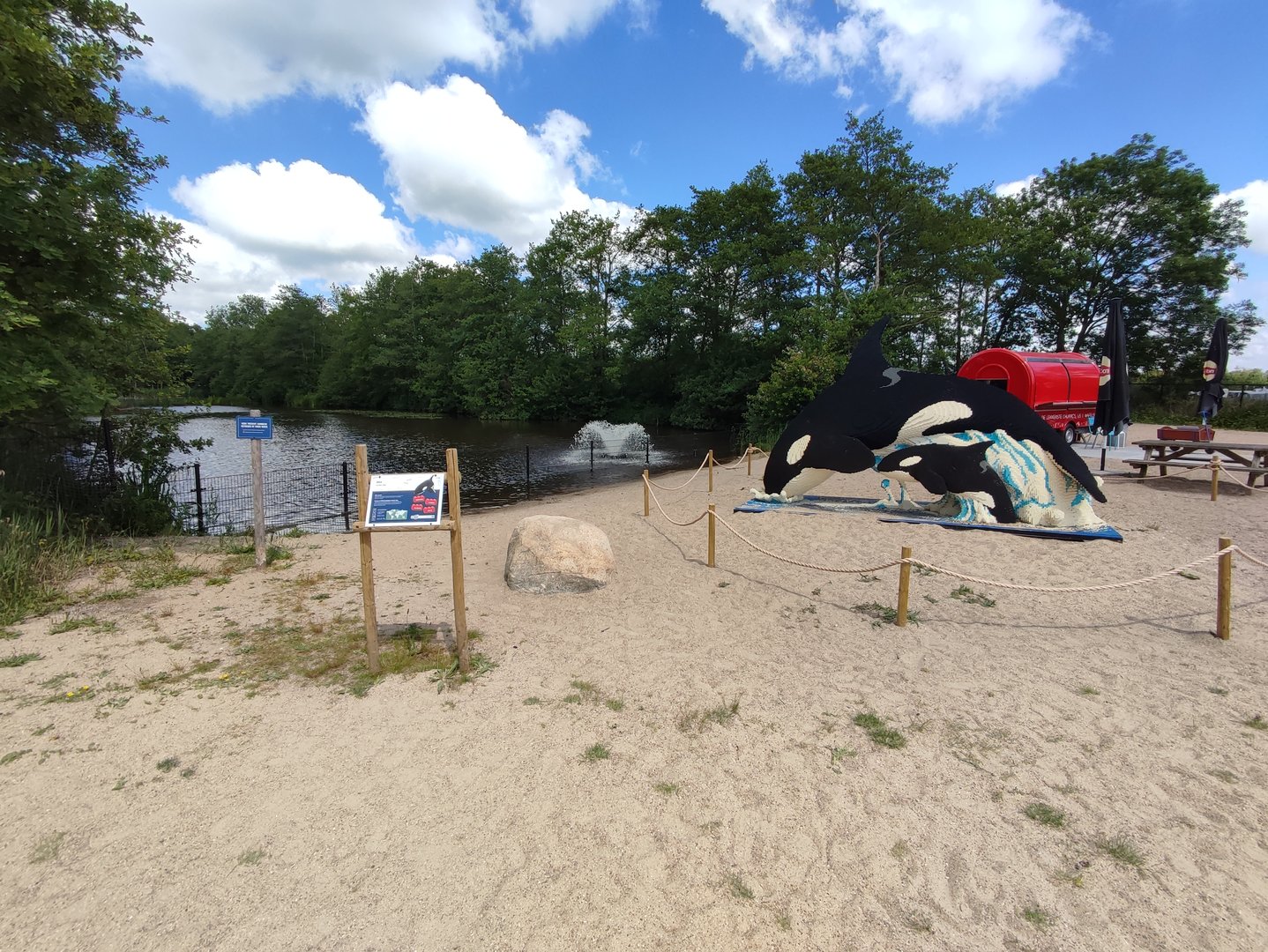 Former sea lion enclosure and beach, now play beach and picnic area as part of the beach club (takeaway restaurant)