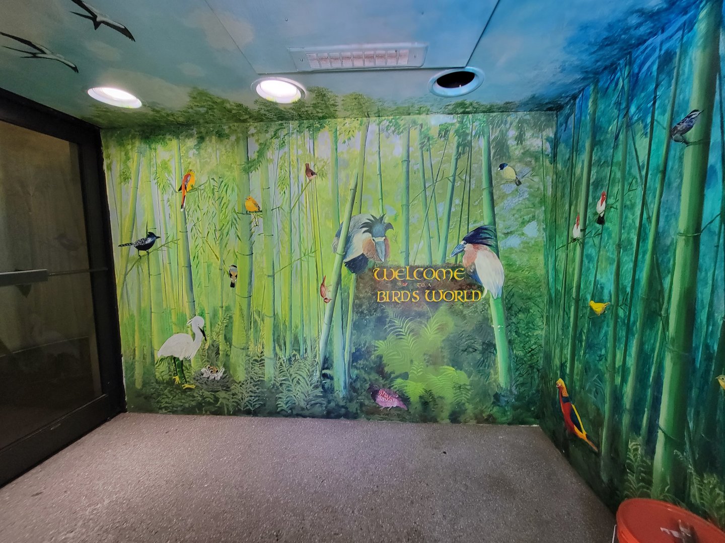 Franklin Park 7/22 - Bird's World mural between sets of doors