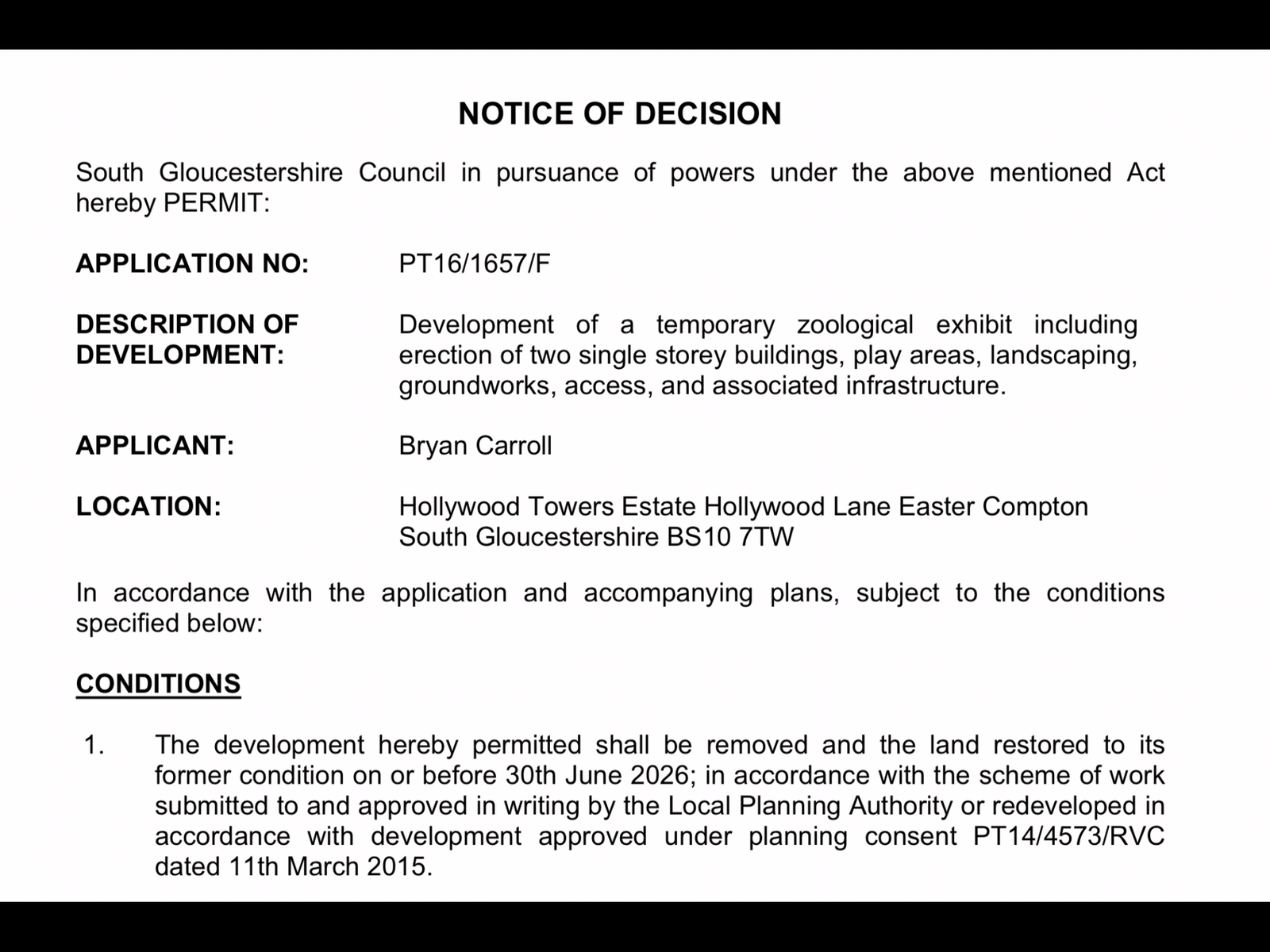 Gelada planning condition