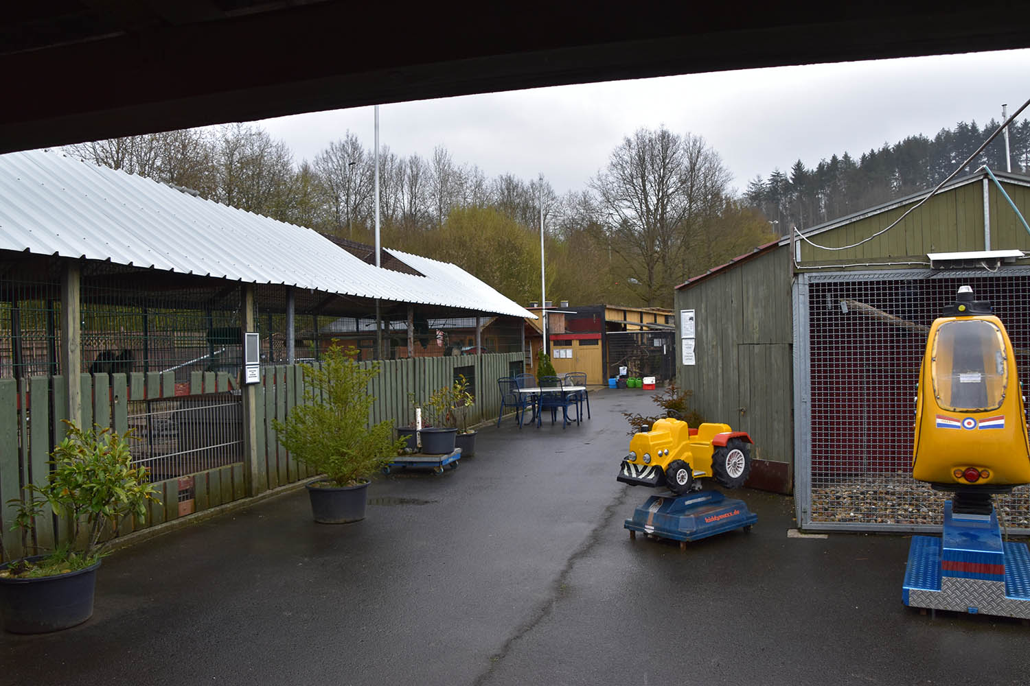 General view, Lion-tailed macaque cage on the left