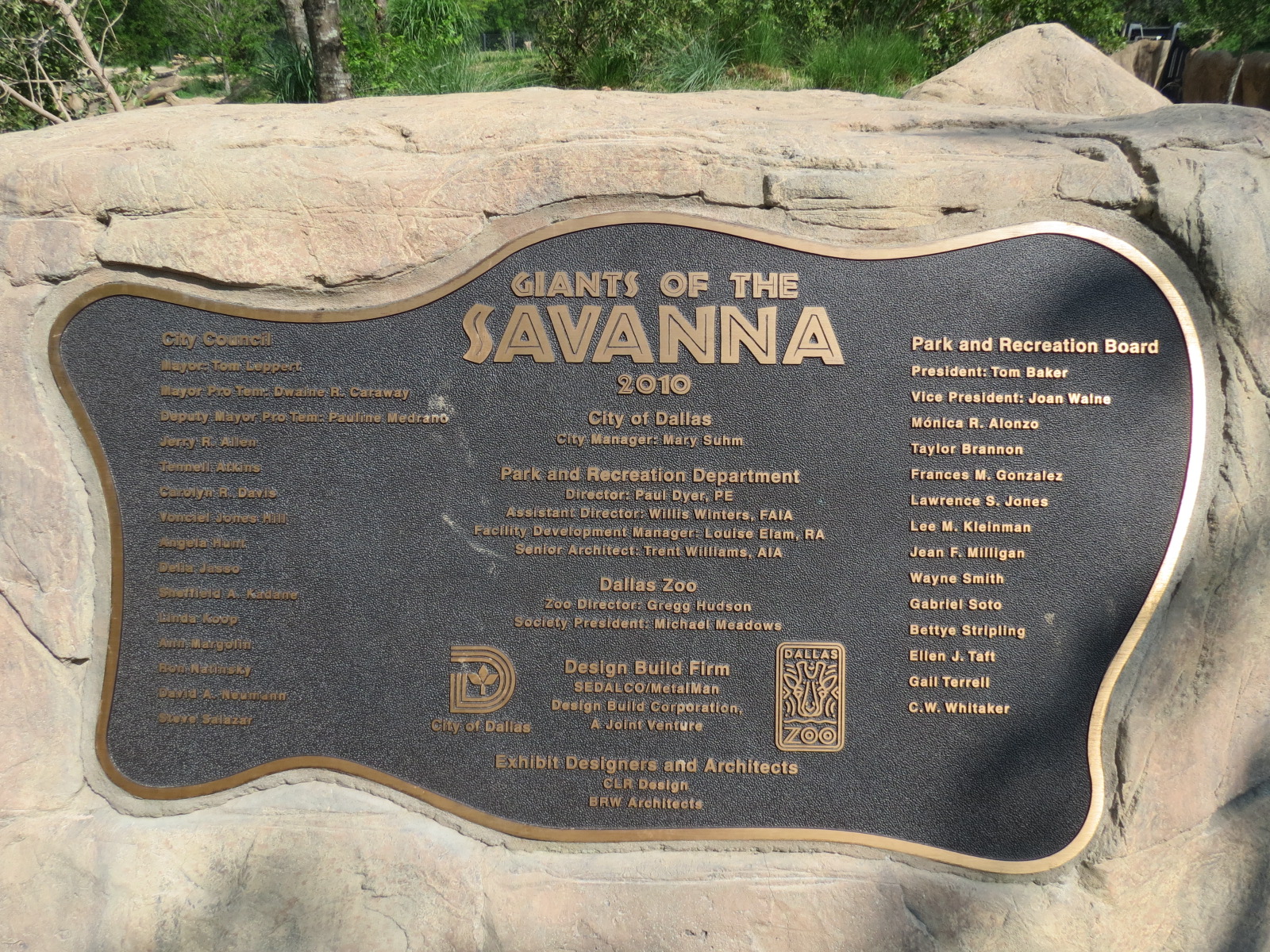 Giants of the Savanna - Dedication Plaque
