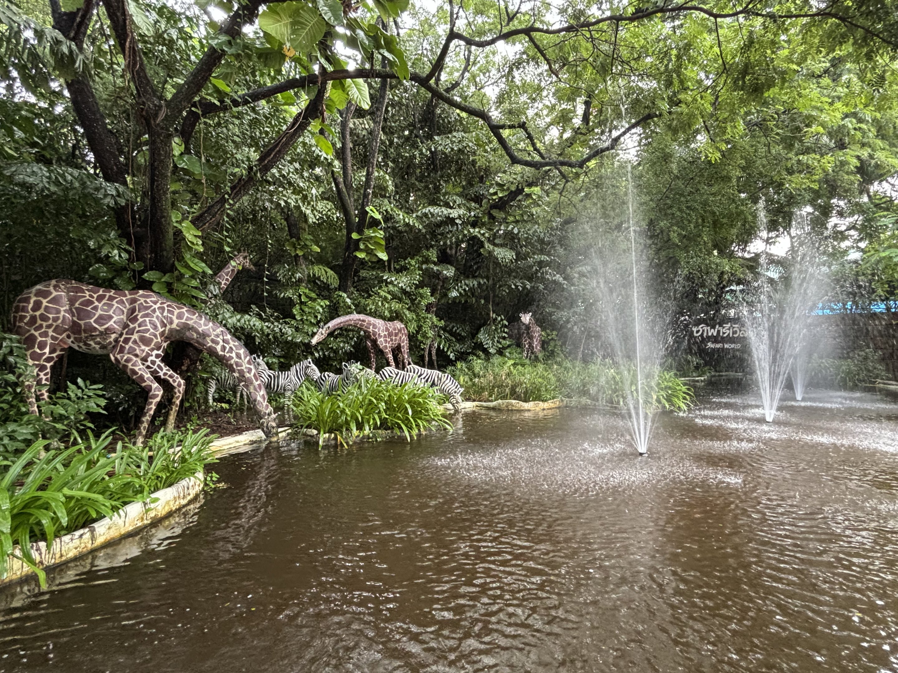 Giraffe Statues + Fountain