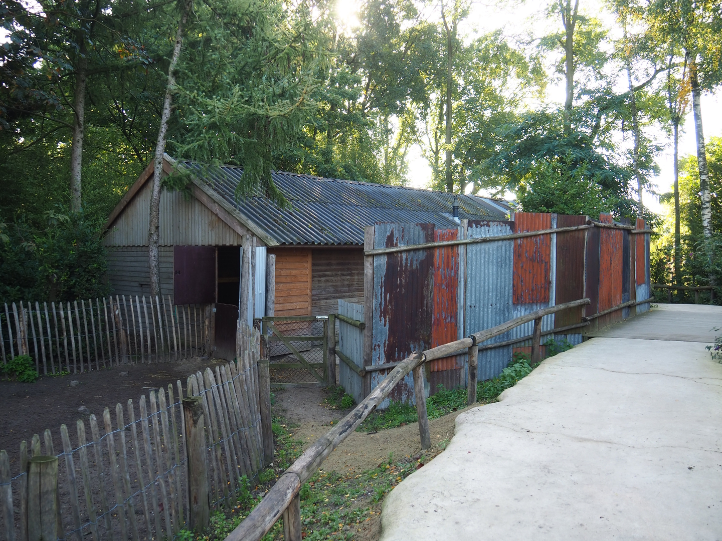 Goat, anteater, rhea and bush dog barn and bridge above anteater and rhea passageway, 2022-10-09
