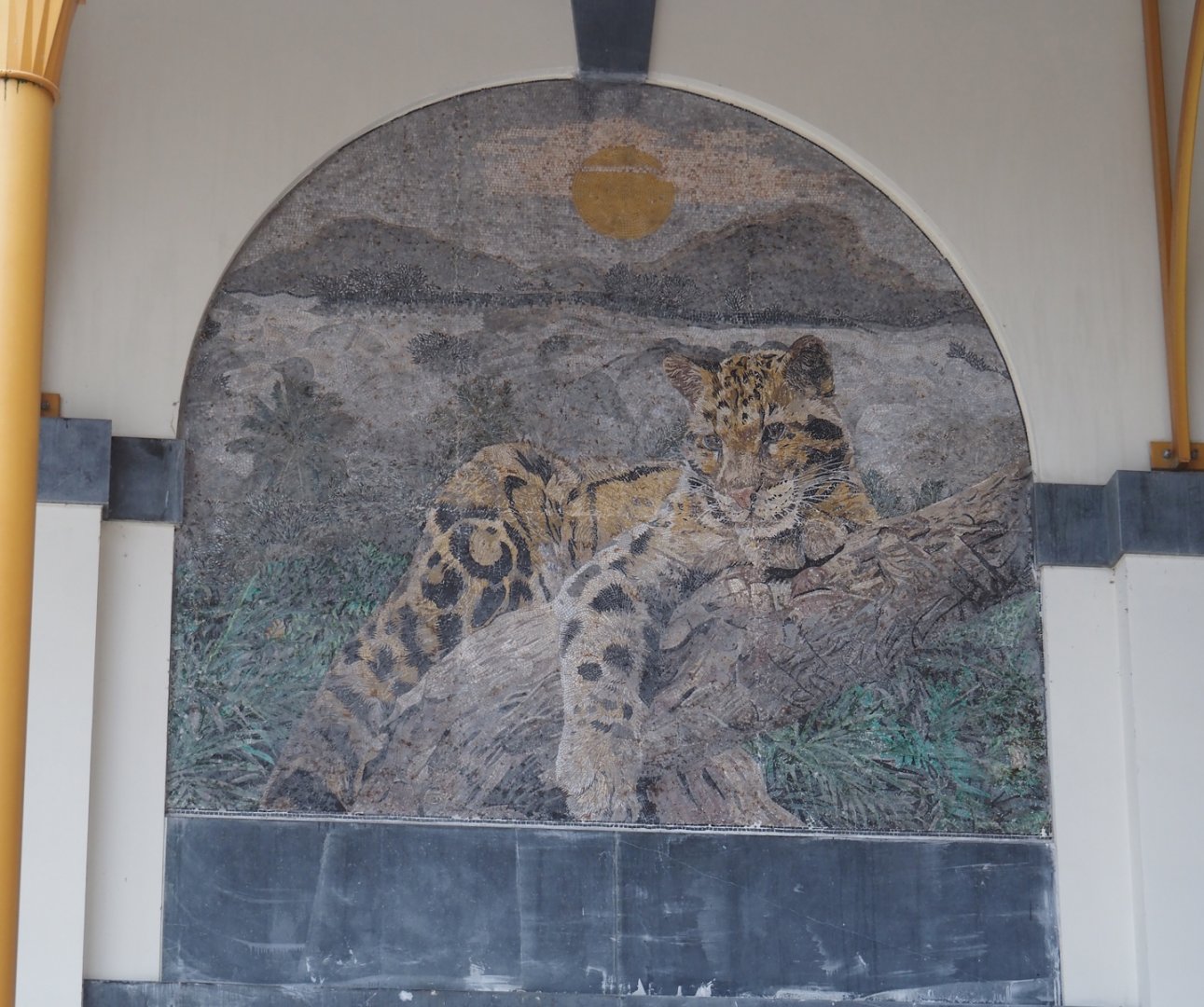 Golden Clock Square entrance area - Clouded leopard mosaic, 2024-09-17