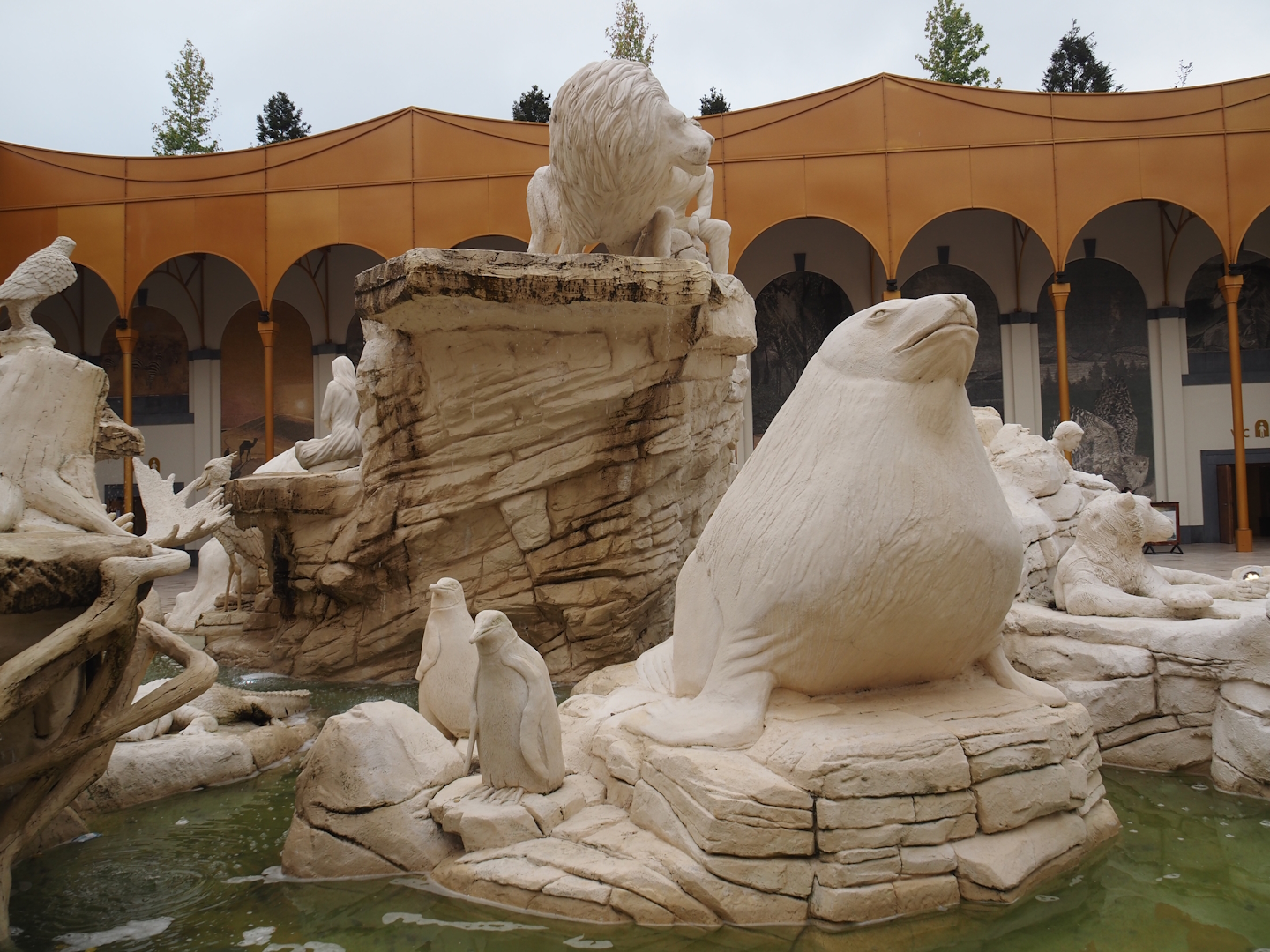 Golden Clock Square entrance area fountain with animal statues, 2024-09-17