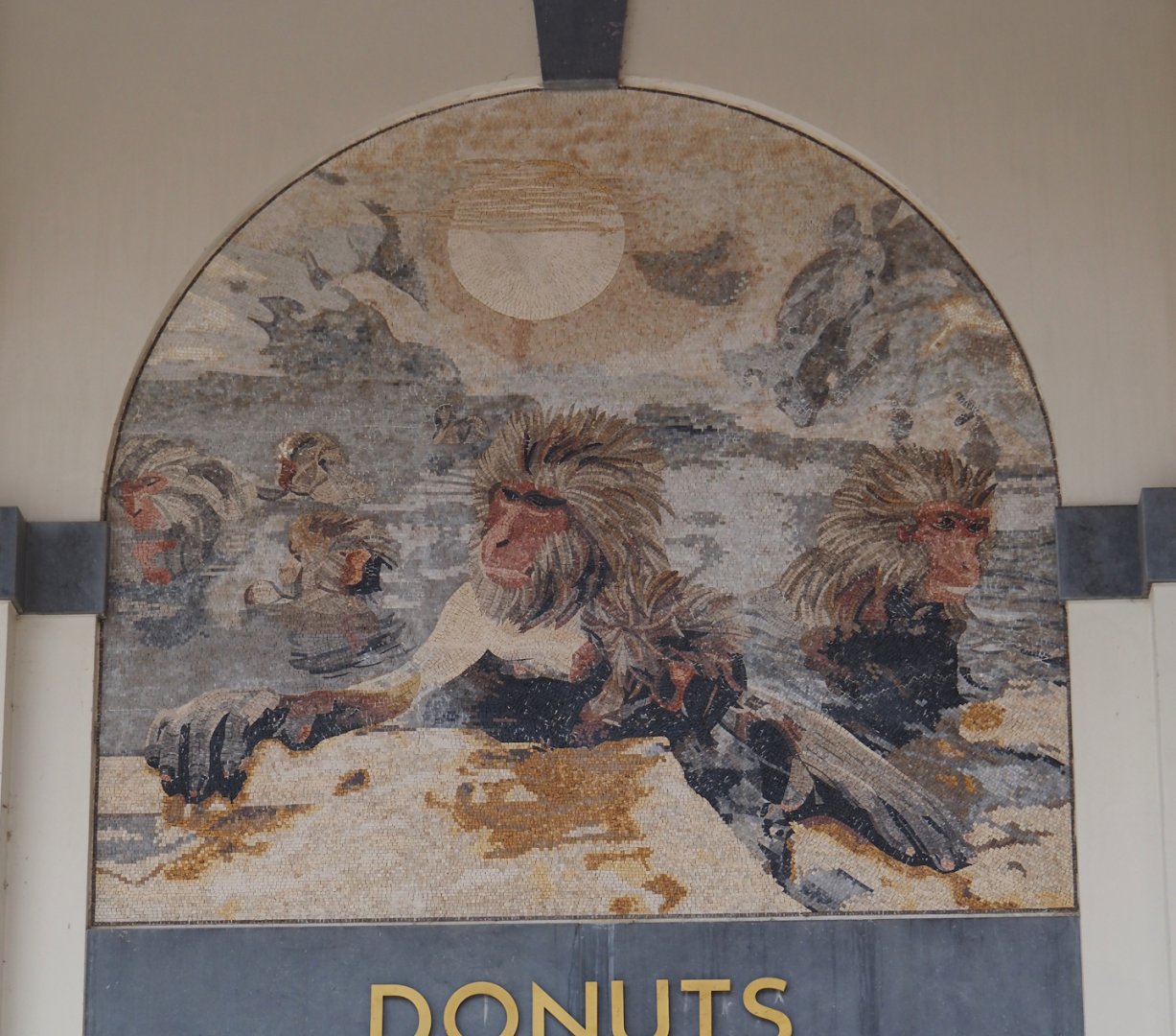 Golden Clock Square entrance area - Japanese macaques mosaic, 2024-09-17