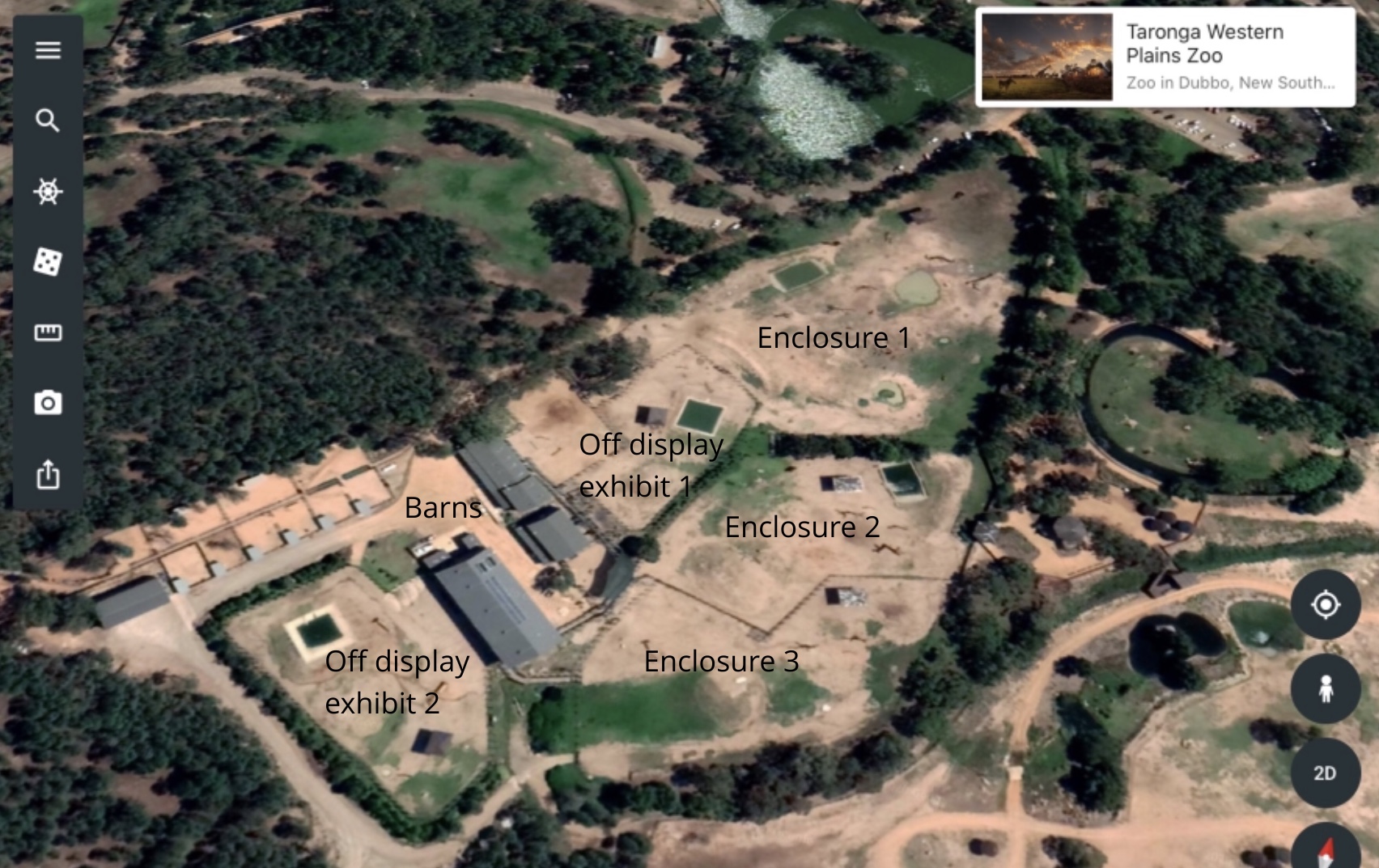 Google Earth view of Asian Elephant exhibits.