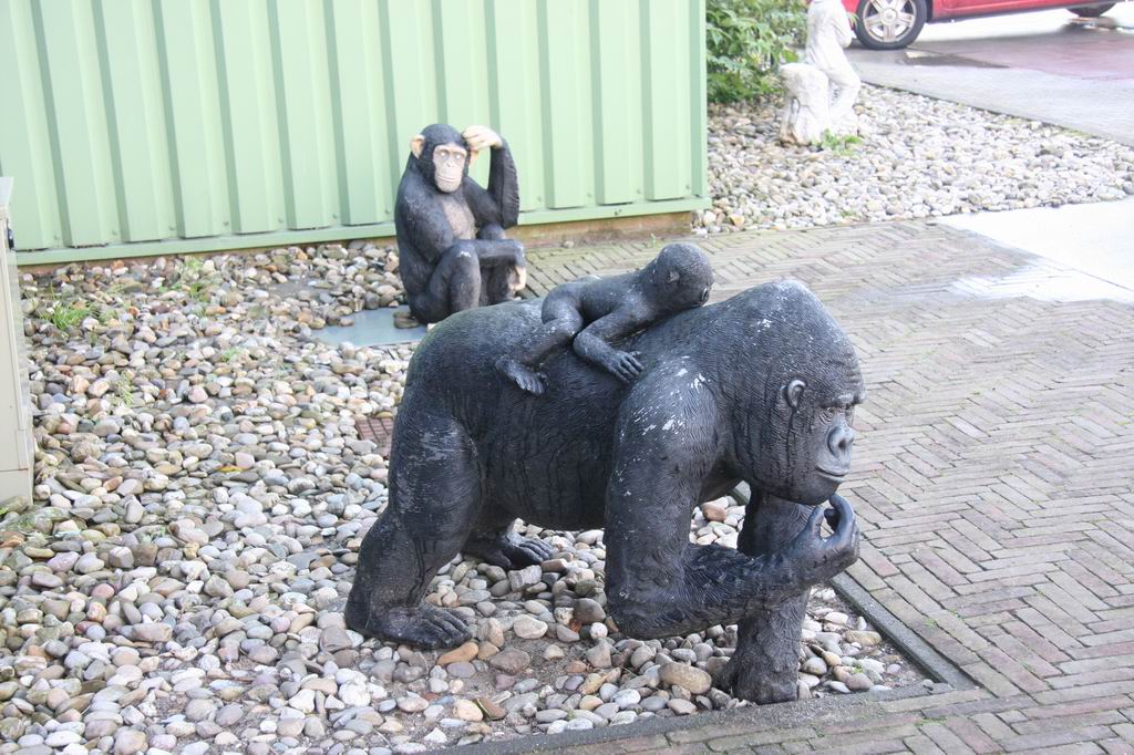 Gorilla and Chimp statues at the entrance.