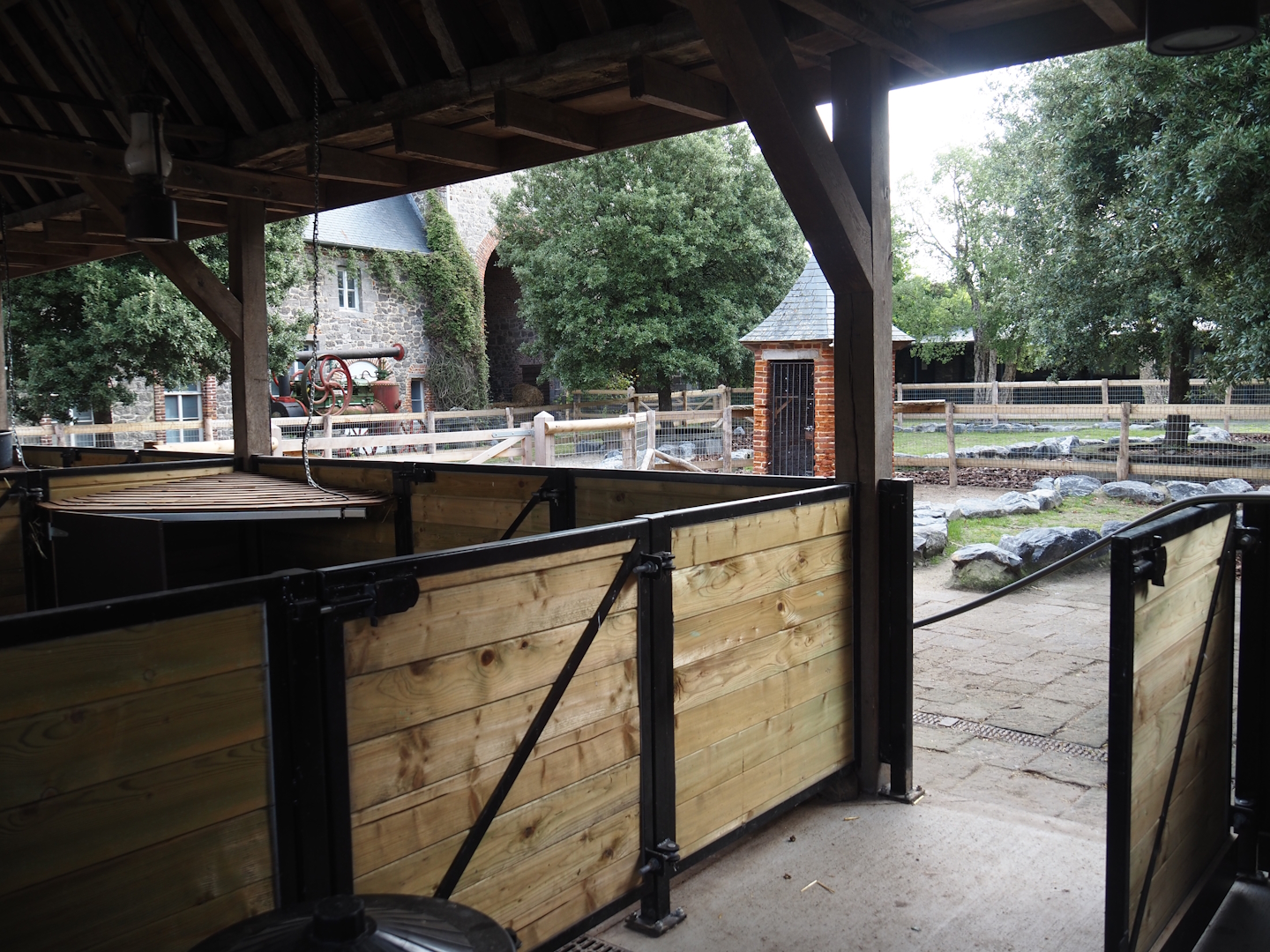 Göttinger mini pig and Chinese goose shelter and holding areas in former ticket checkpoint area, 2024-09-17