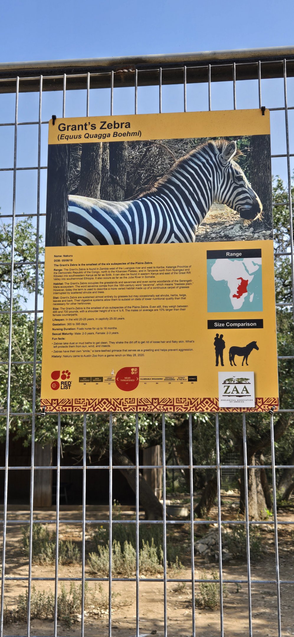 Grants Zebra sign  showing ZAA logo