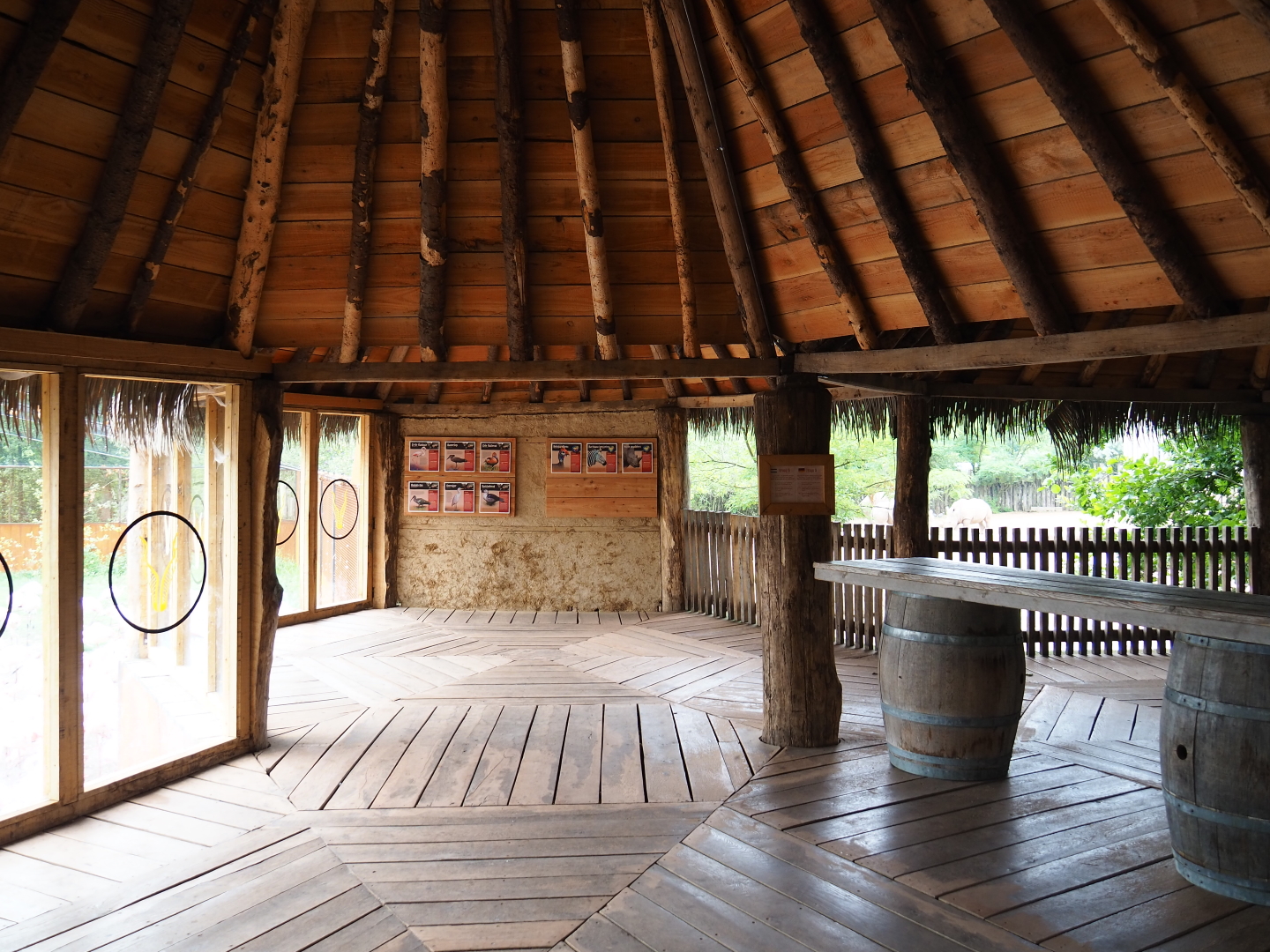 Greater flamingo aviary and white rhinoceros paddock viewing hut, 2019-07-21