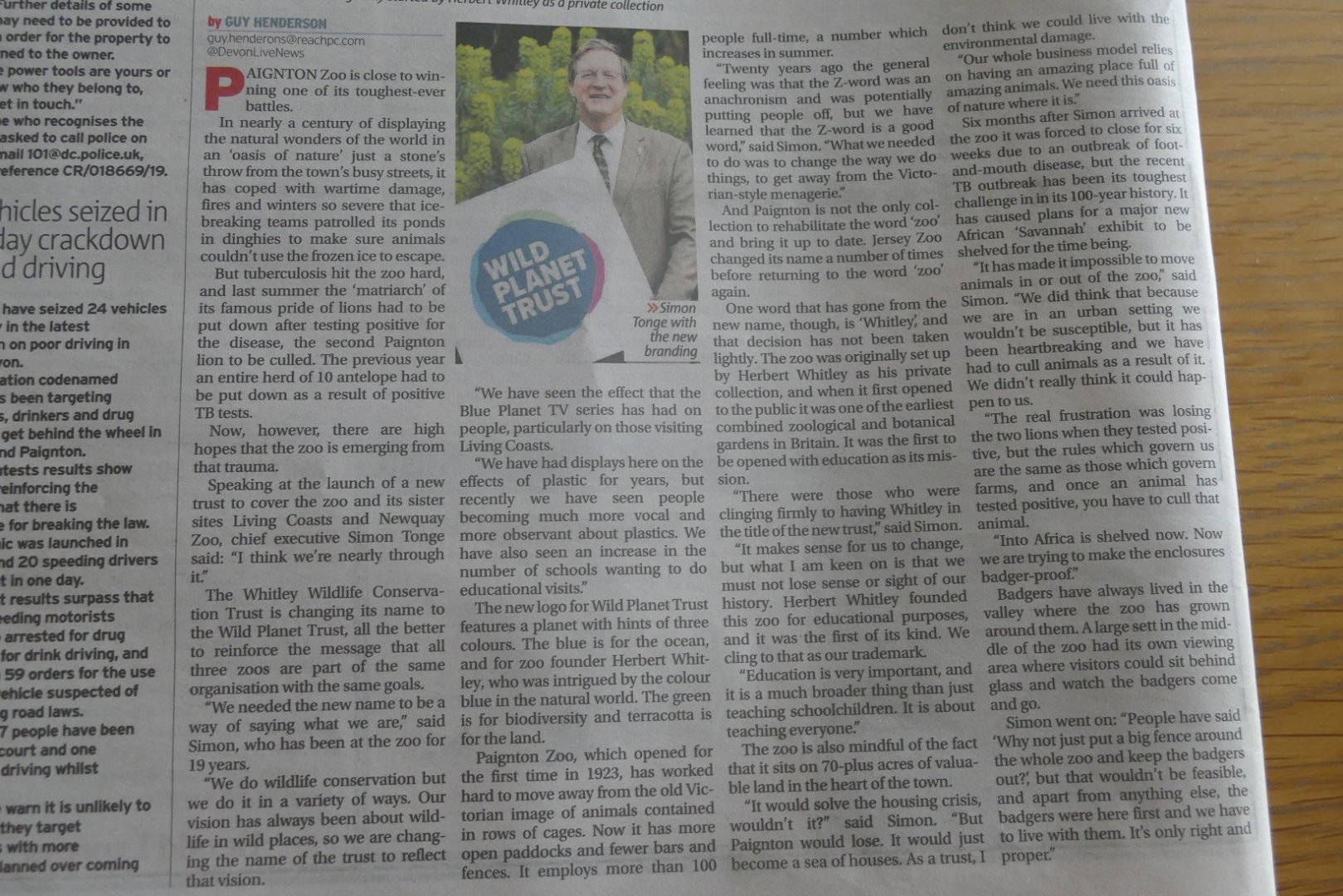 Herald Express article, 1 May 2019