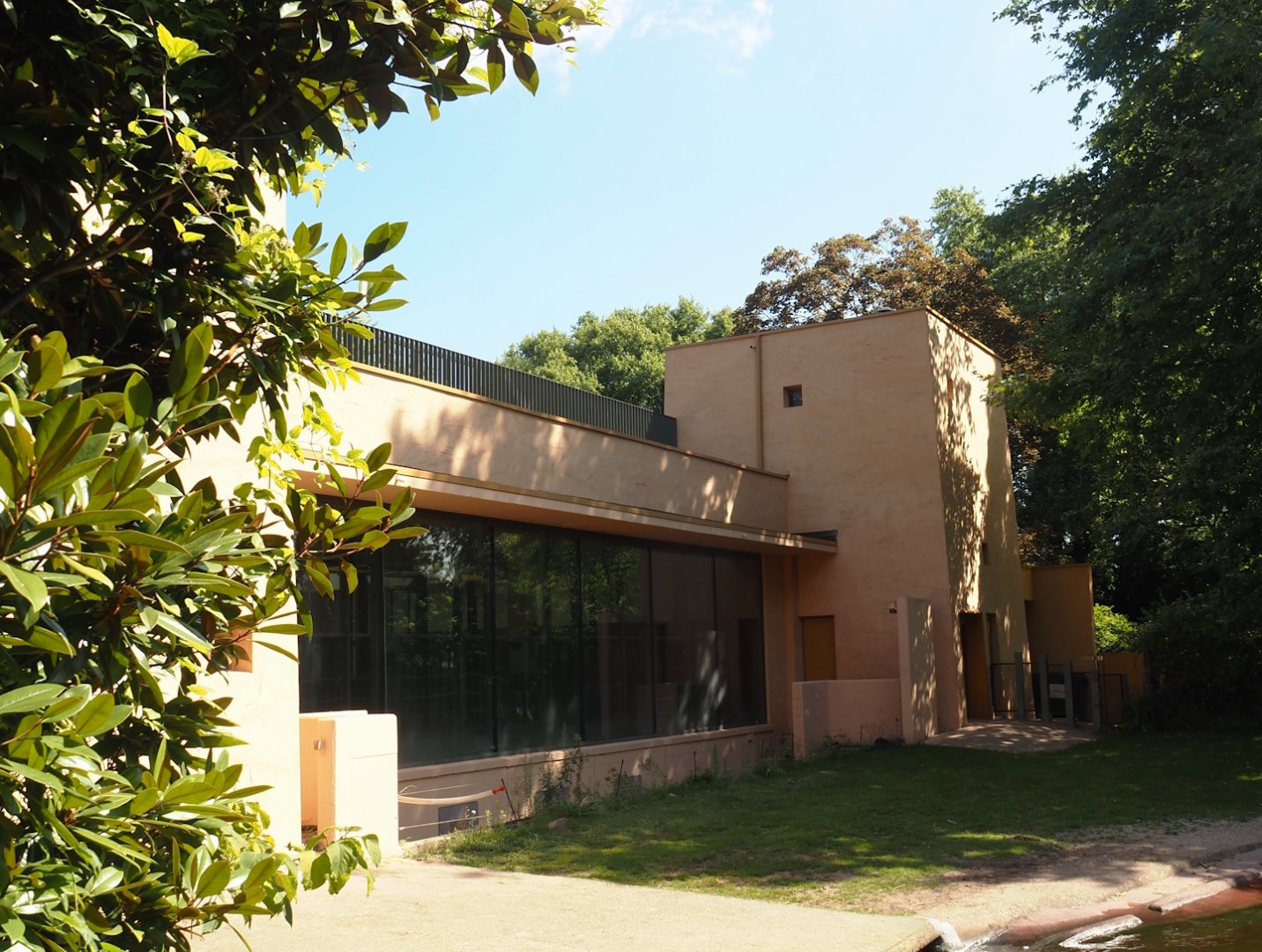 Hippo house and Hippo house aviary upper viewing area renovations - Renovated facades and railing for new viewing area on roof, 2024-07-28