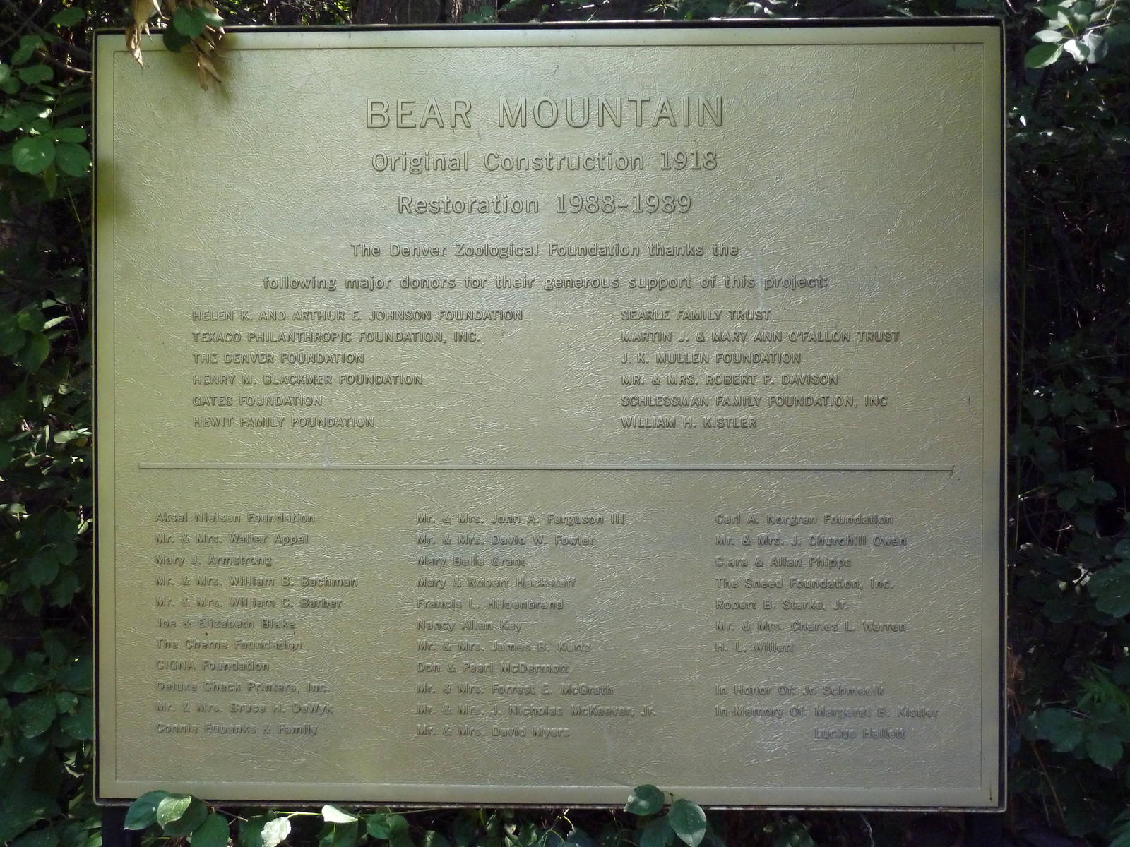Historic 1918 Bear Mountain Plaque