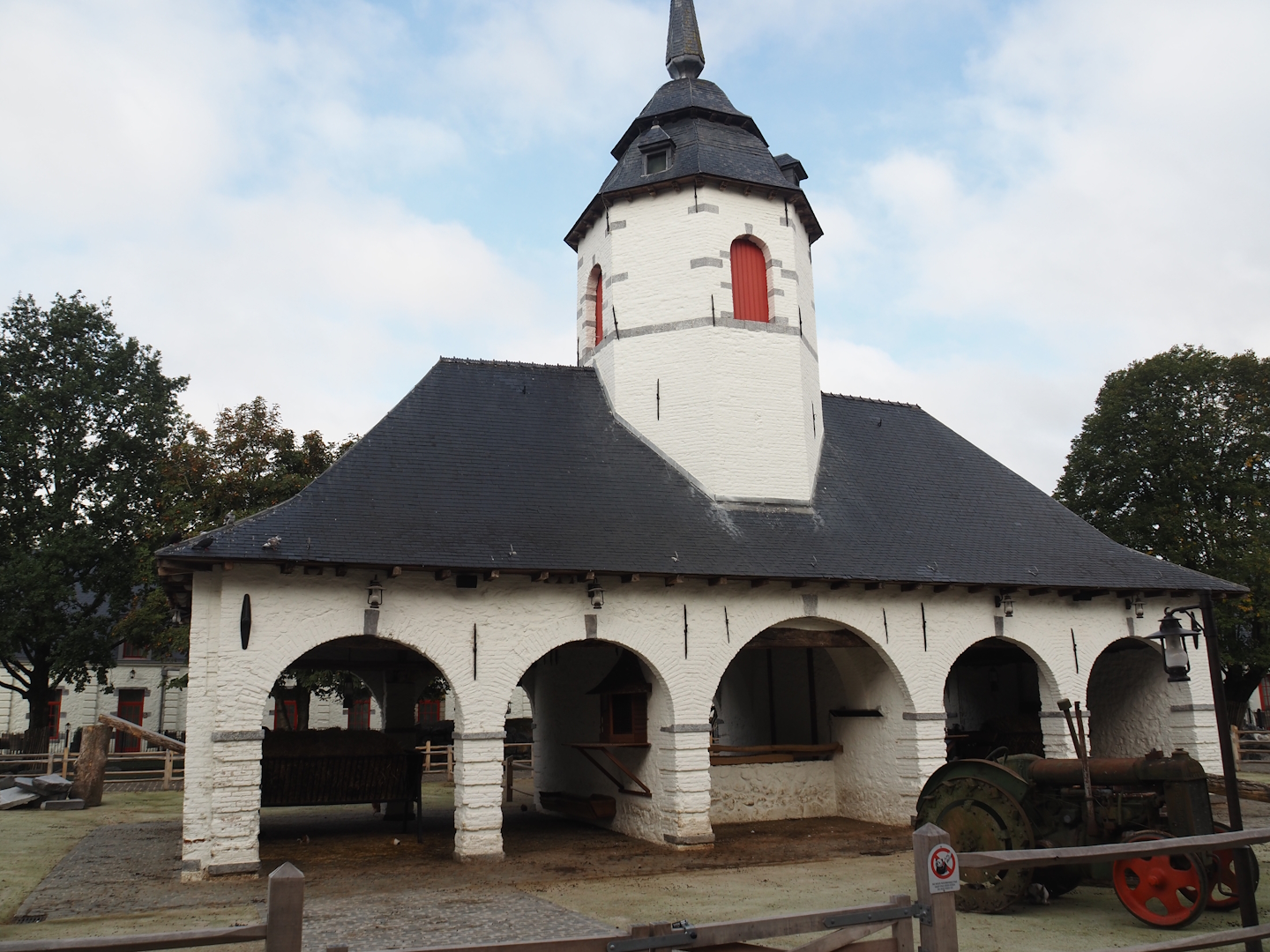 Historical farm building and former smaller petting zoo stable building, now housing pigeons, guinea pigs and feeding and shelter area, 2024-09-17
