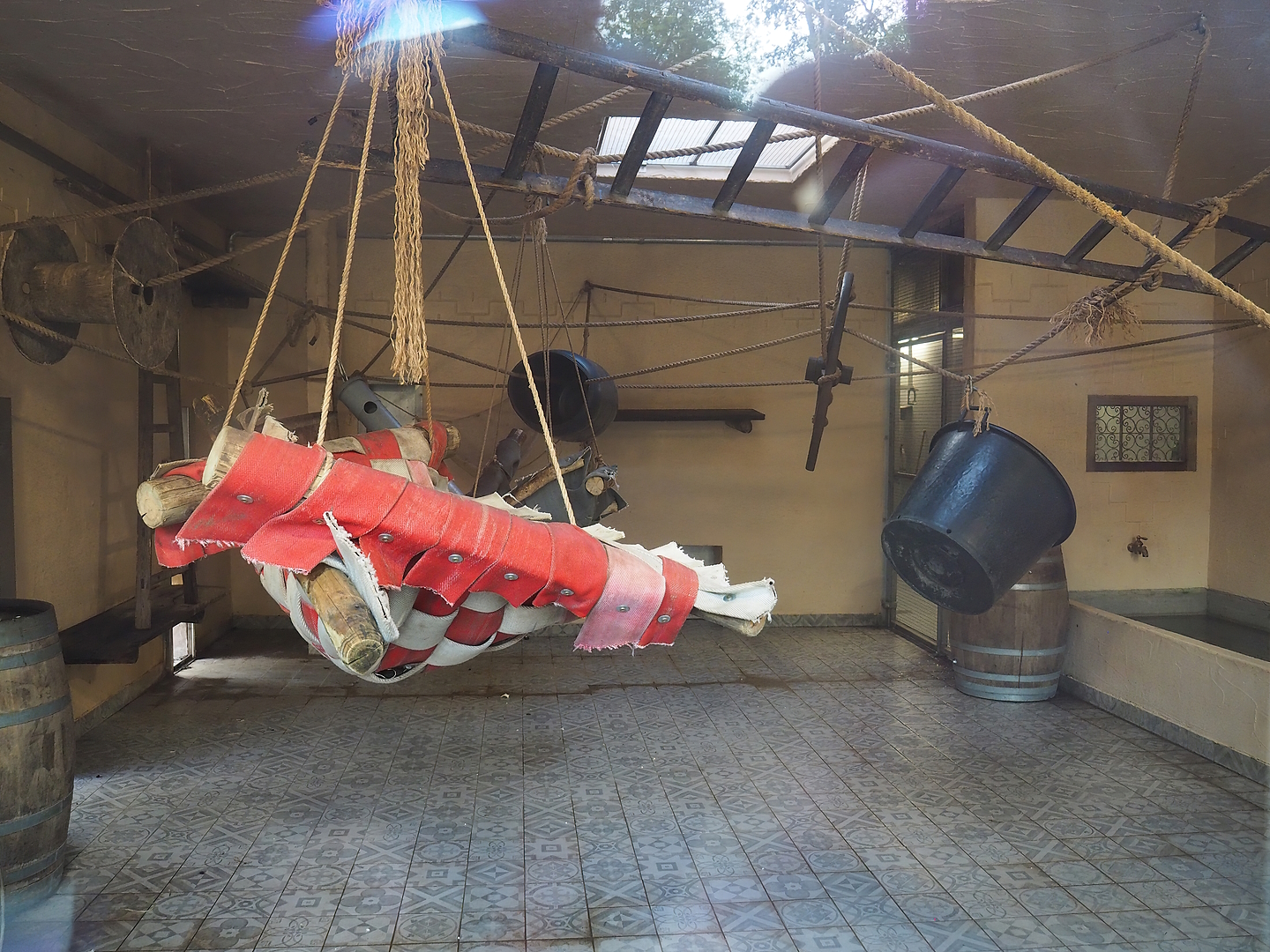 Indoor exhibit for Barbary macaques, 2022-07-16