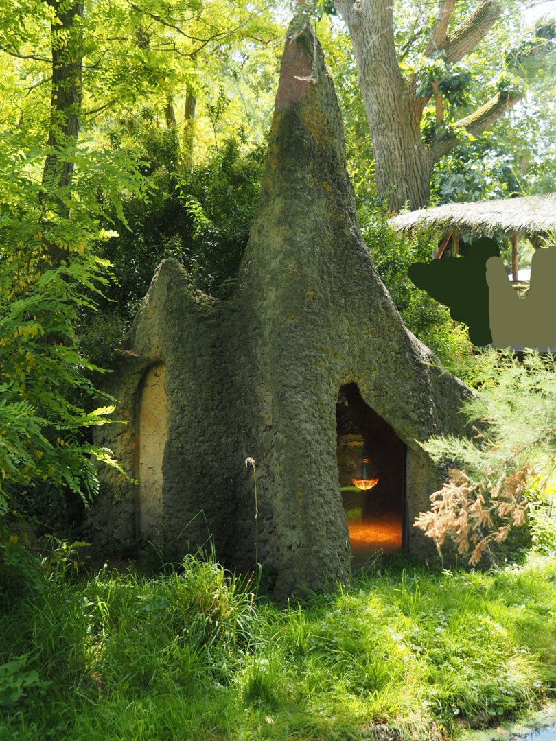 Indoor housing for dwarf mongoose in fake termite mound, 2024-06-30
