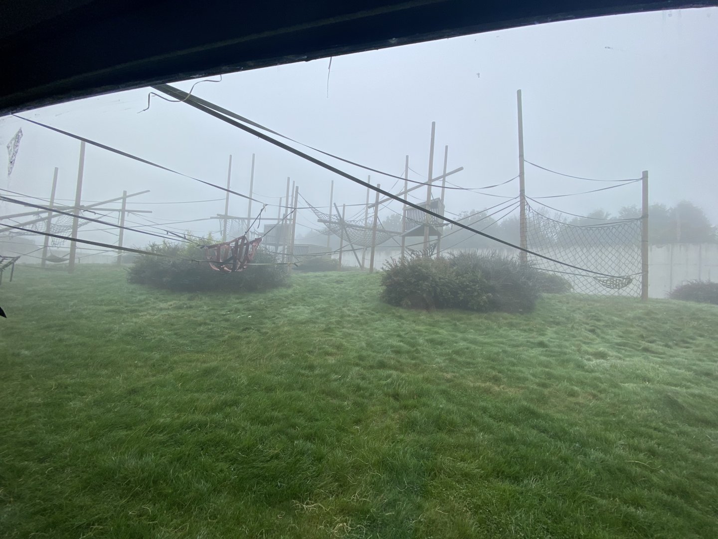 Indoor view of outdoor chimp enclosure