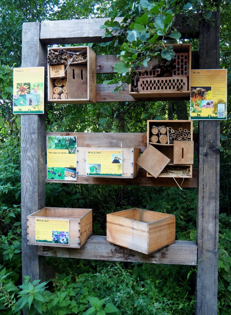 Insect hotel with signage on wild insects, 2020-09-12