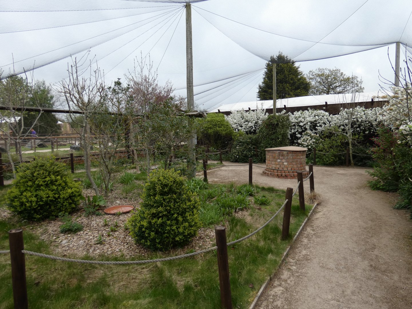 Inside walk-through aviary in Gruffalo Discovery Land