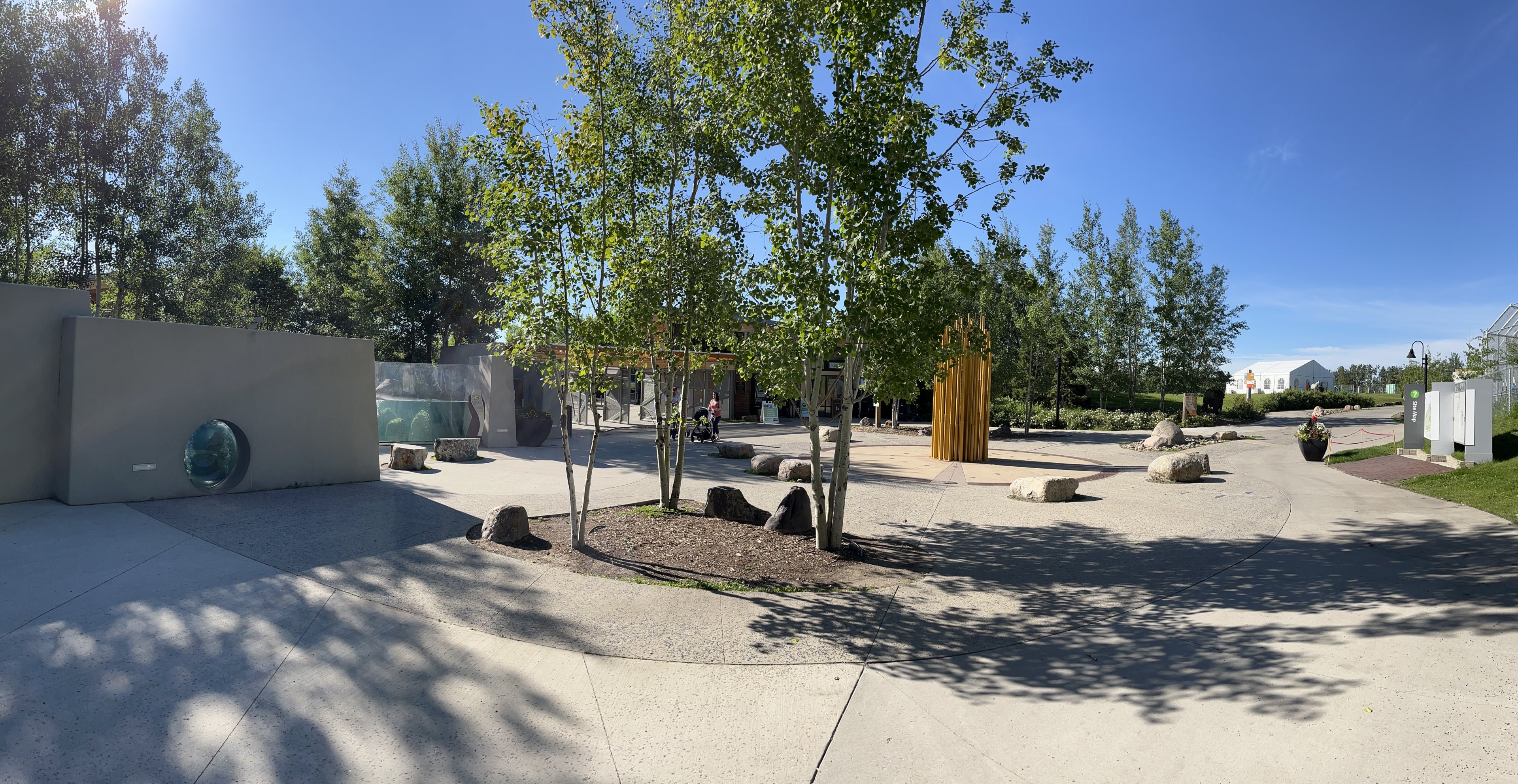 Inside Zoo Entrance: Plaza + River Otters
