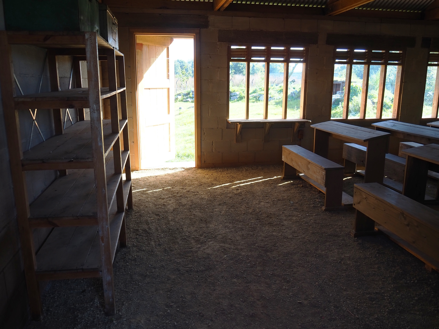 Interior of New African wild dog viewing area, with school/education center theming, 2022-10-09