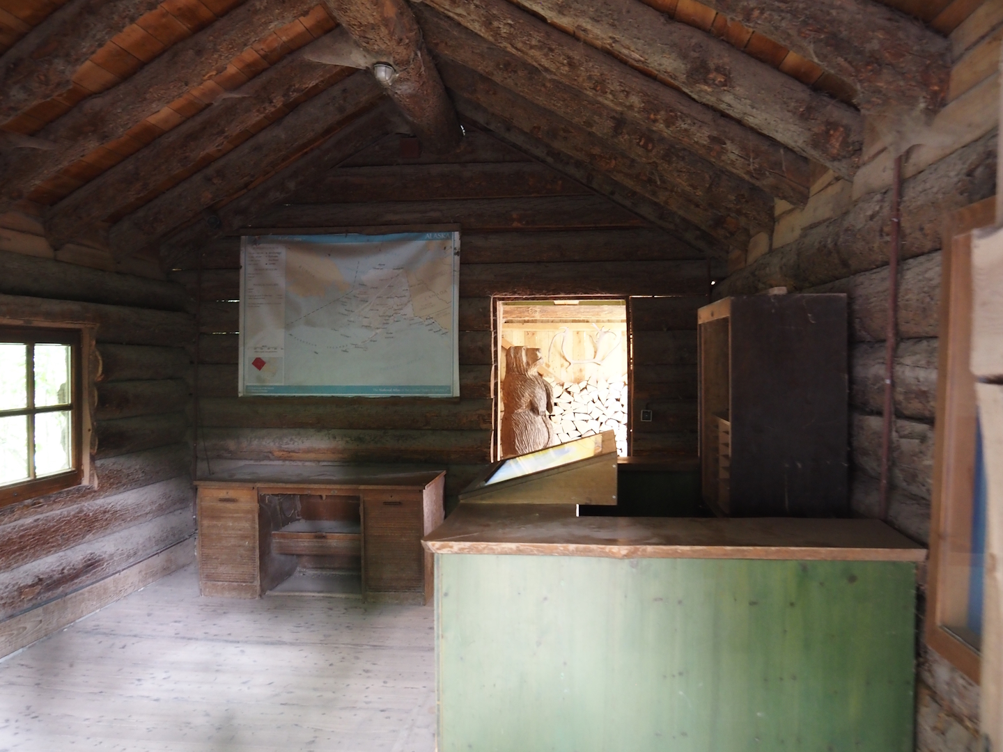 Interior of the Mackenzie Valley wolf viewing cabin, 2024-08-05