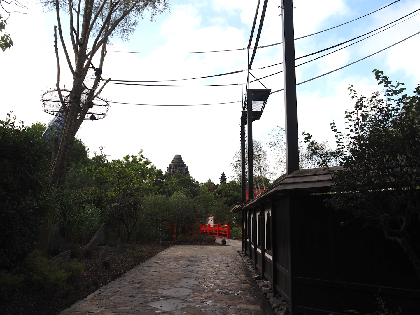 Islands of the Rising Sun - Hokkaido - Walkway, wall of Red-crowned crane exhibit and Siamang structures, 2024-09-17
