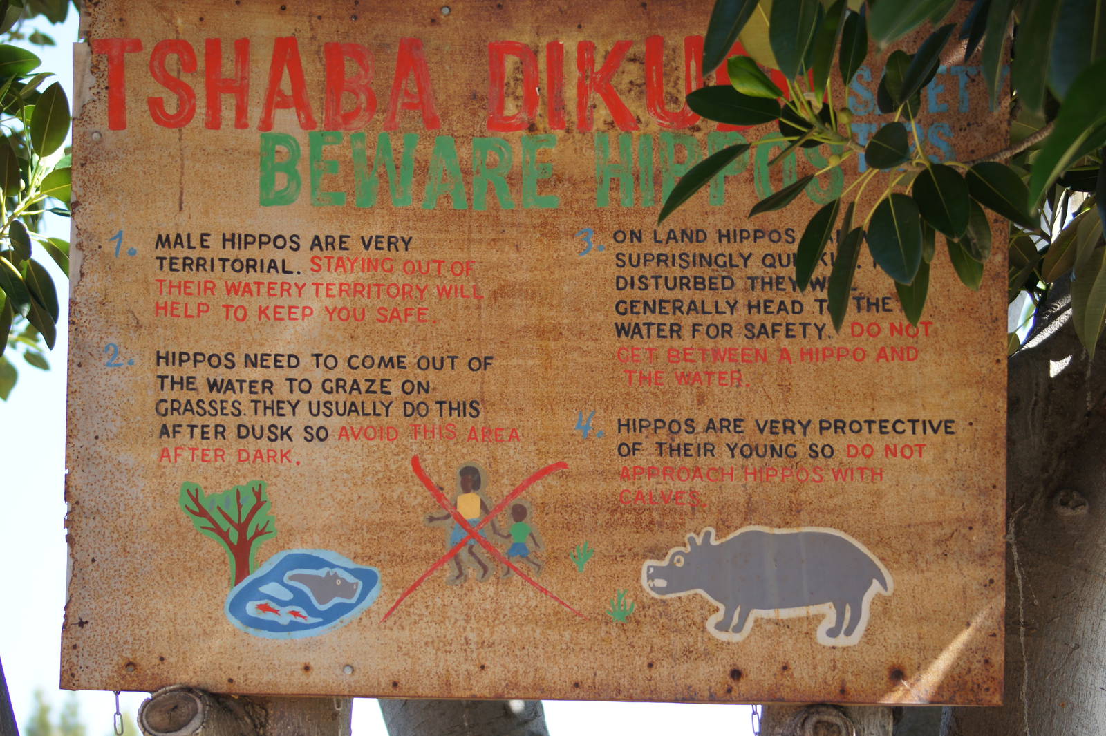 Kubu River Hippos Sign
