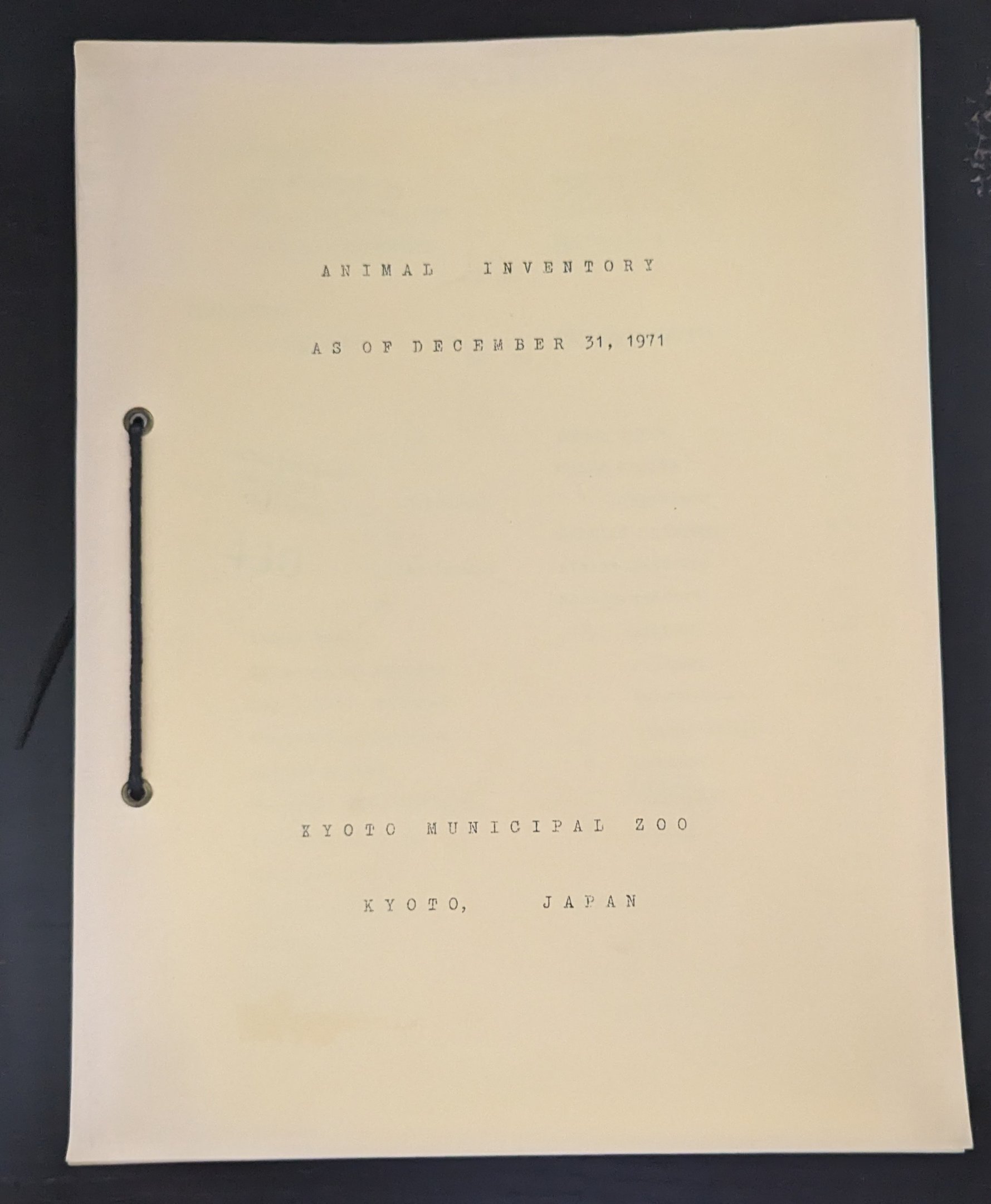Kyoto Municipal Zoo Animal Inventory 1971