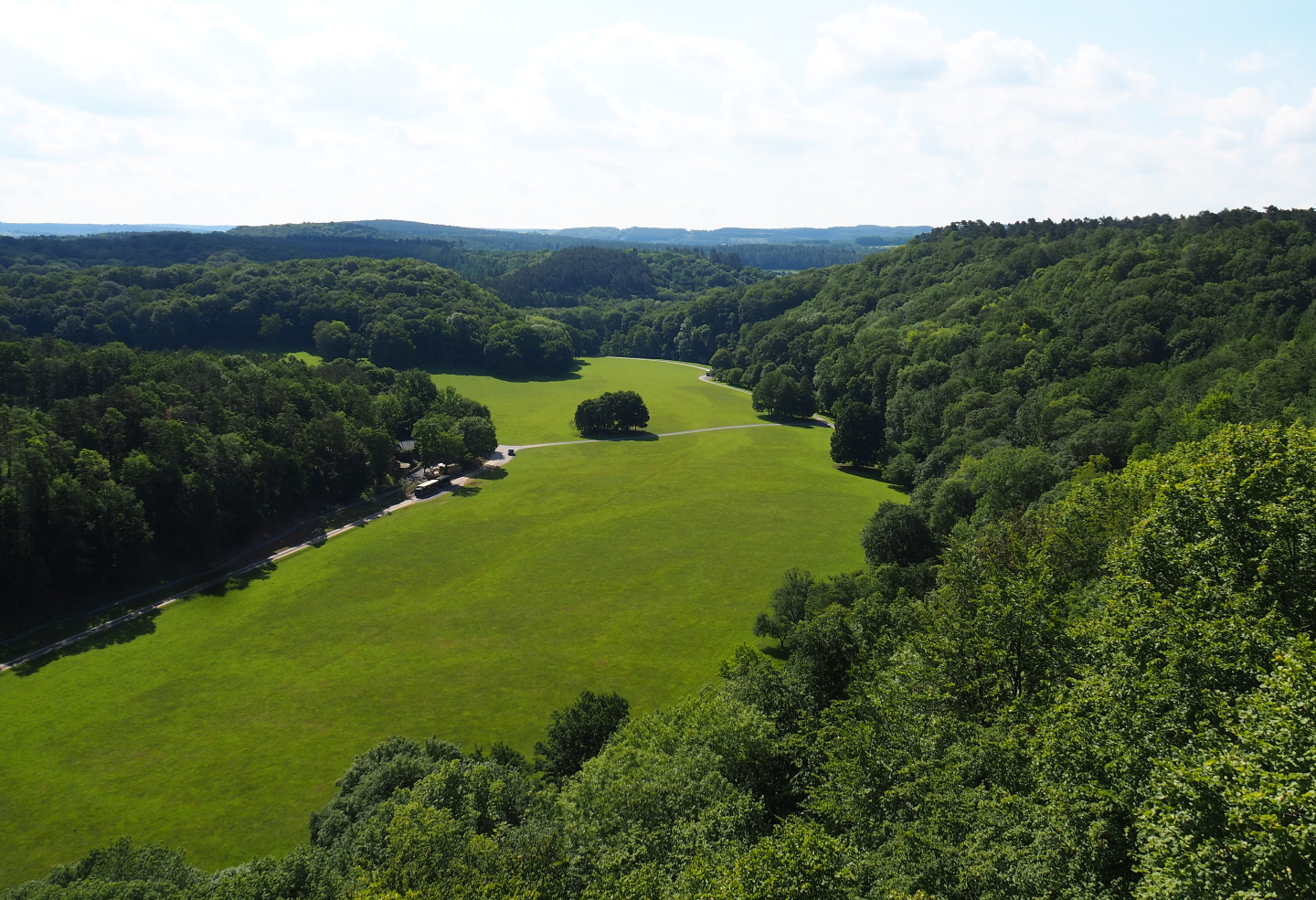 Landscape view of Lesse valley and lower part of the wildlife park, 2020-07-12