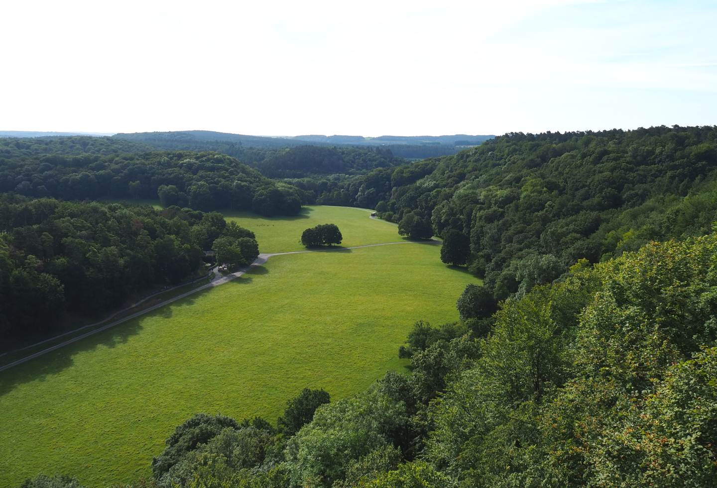 Landscape view of the Lesse Valley and the lower part of the wildlife park seen from the canopy trail, 2021-08-15