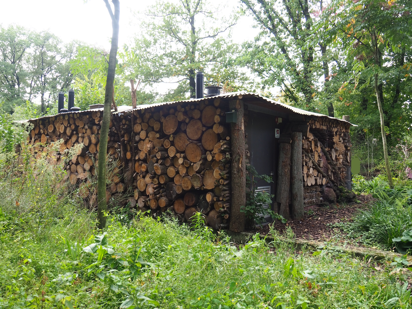 Large insect hotel around technical building, 2023-10-07