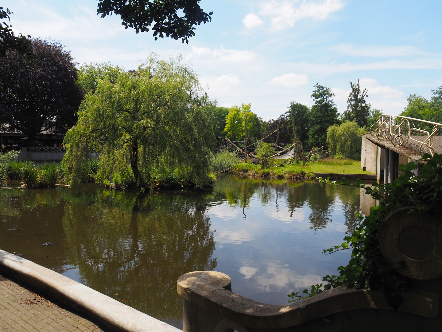 Large pond, Unused primate island and Historical bridge next to Sumatran tiger exhibits, 2024-06-30
