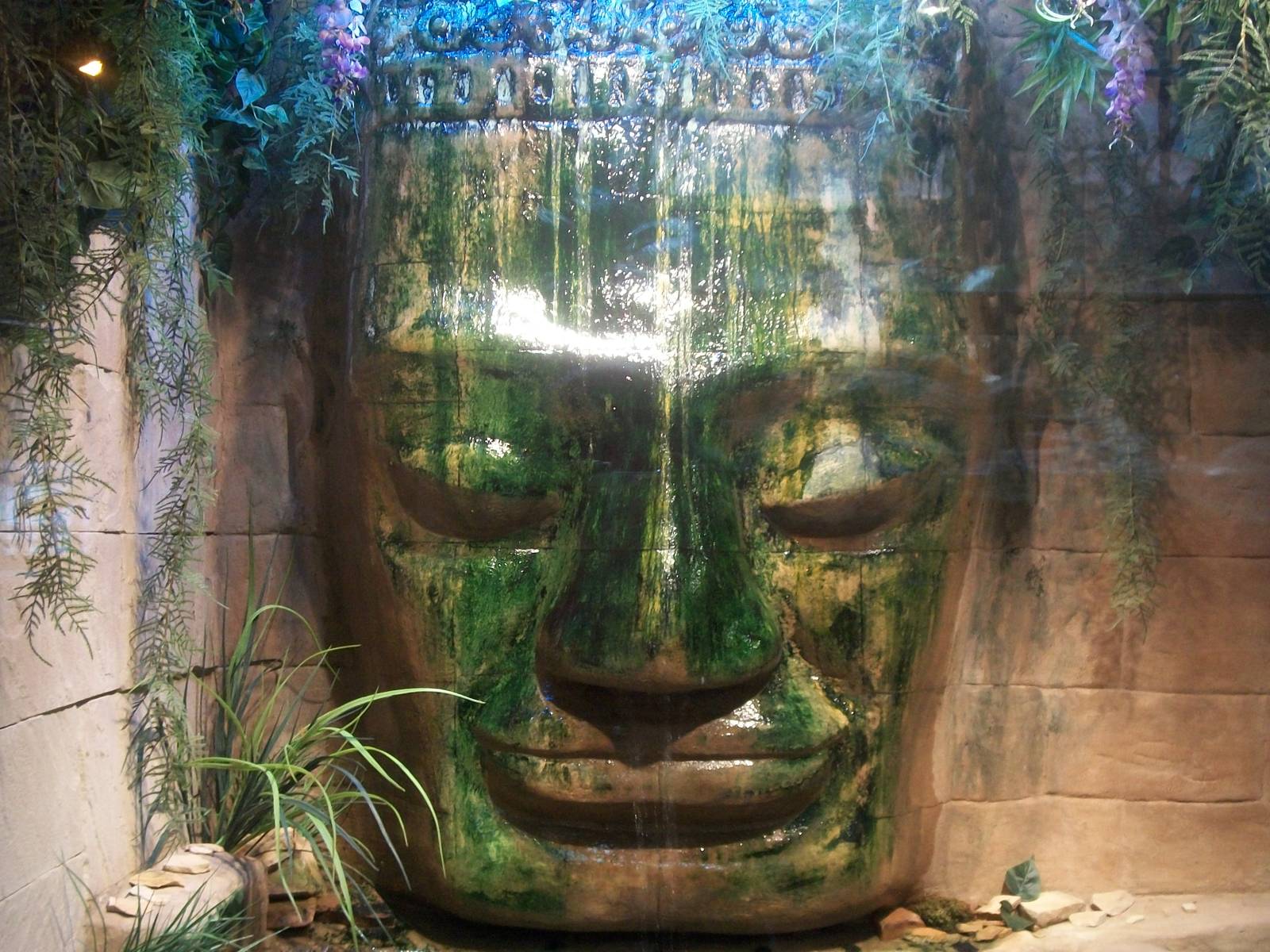 large stone head deity inside Reticulated Python Exhibit march 2012