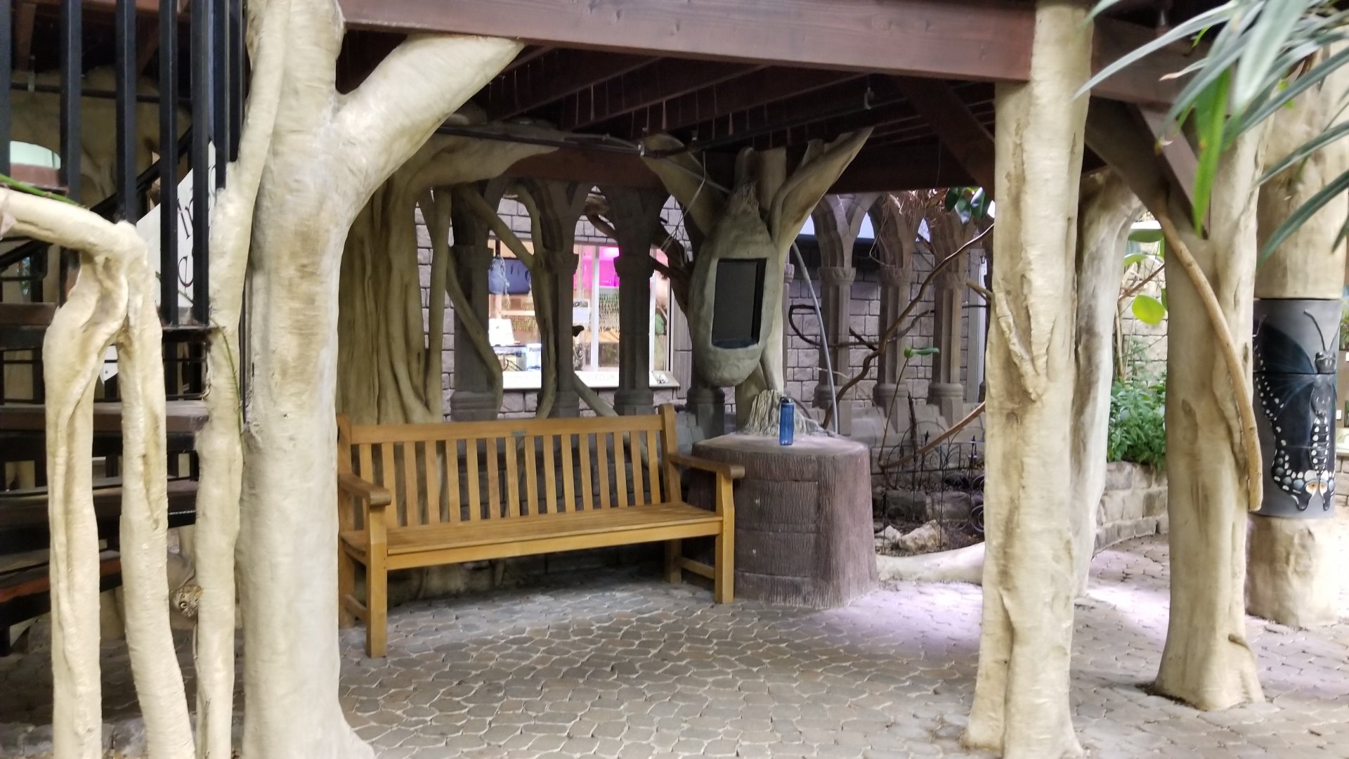 LI Aquarium, Butterfly exhibit - Bench under upstairs platform