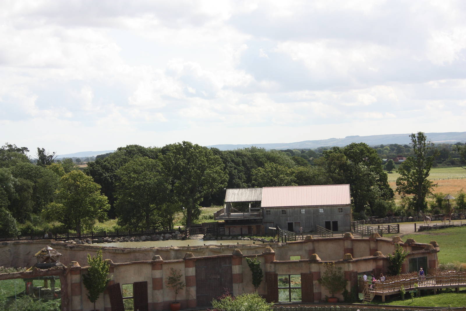 Lion viewing area with 2003 Giraffe House behind, 4th August 2014