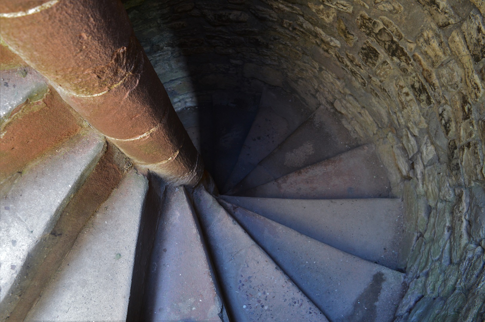 Looking down spiral staircase