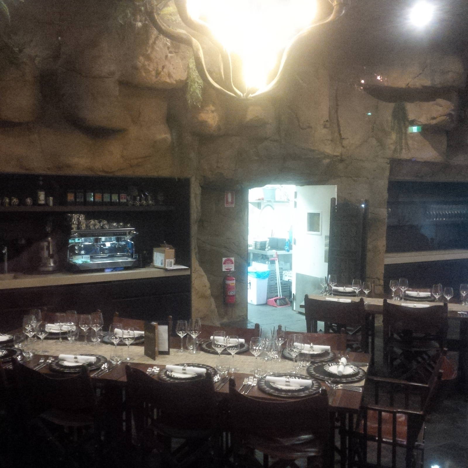 looking thru glass into the dining area of the lodge