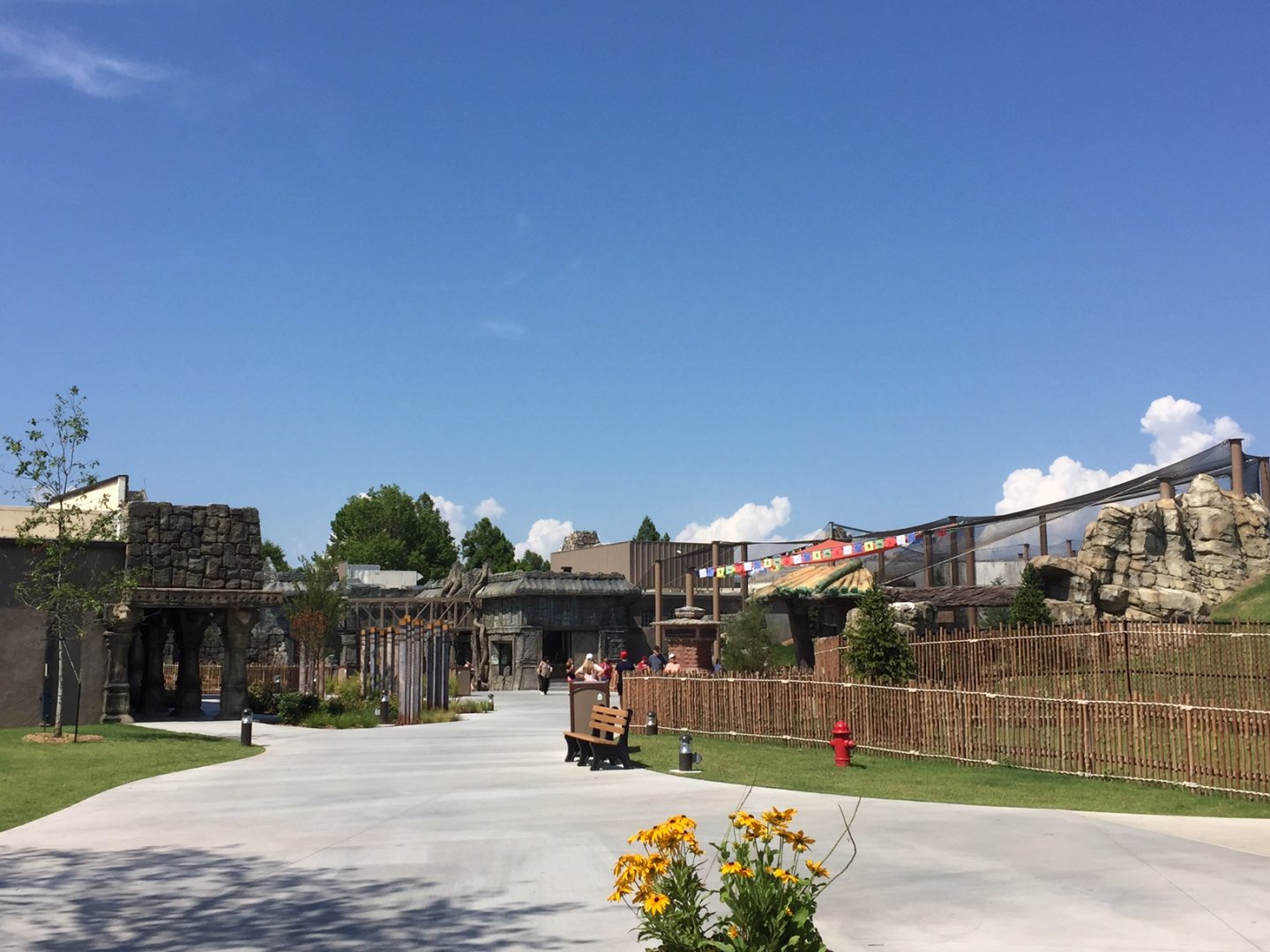 Lost Kingdom from south end looking north toward snow leopard habitat on right and restaurant on left