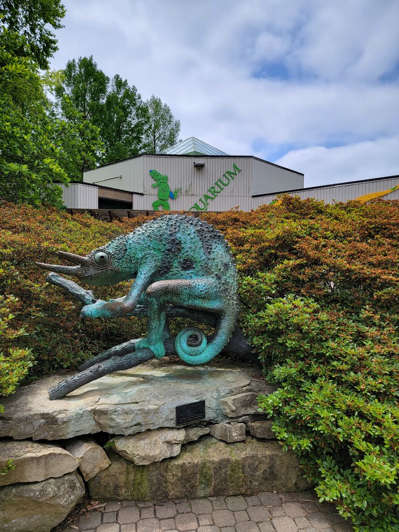 Louisville 5/22 - Jackson's chameleon statue outside Herpaquarium