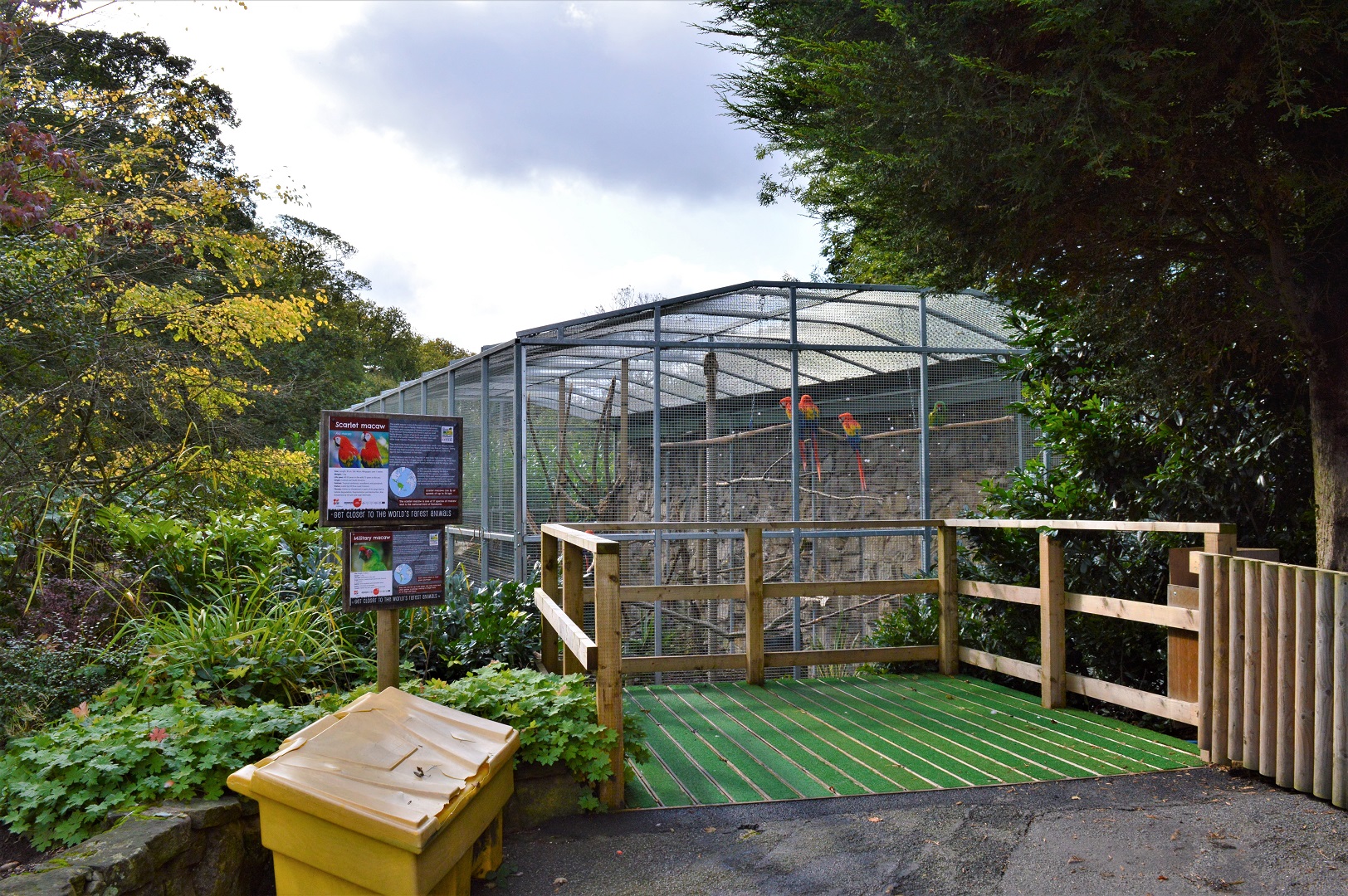 Macaw aviary raised viewing platform