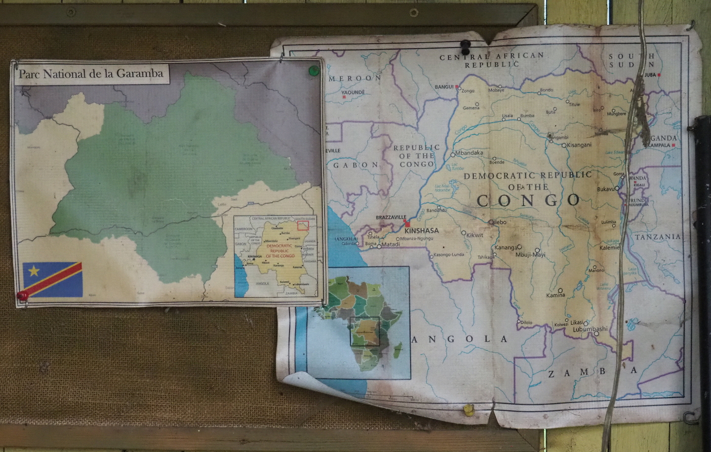 Maps of the DRC and Garamba National Park, part of ranger station theming, 021-10-10