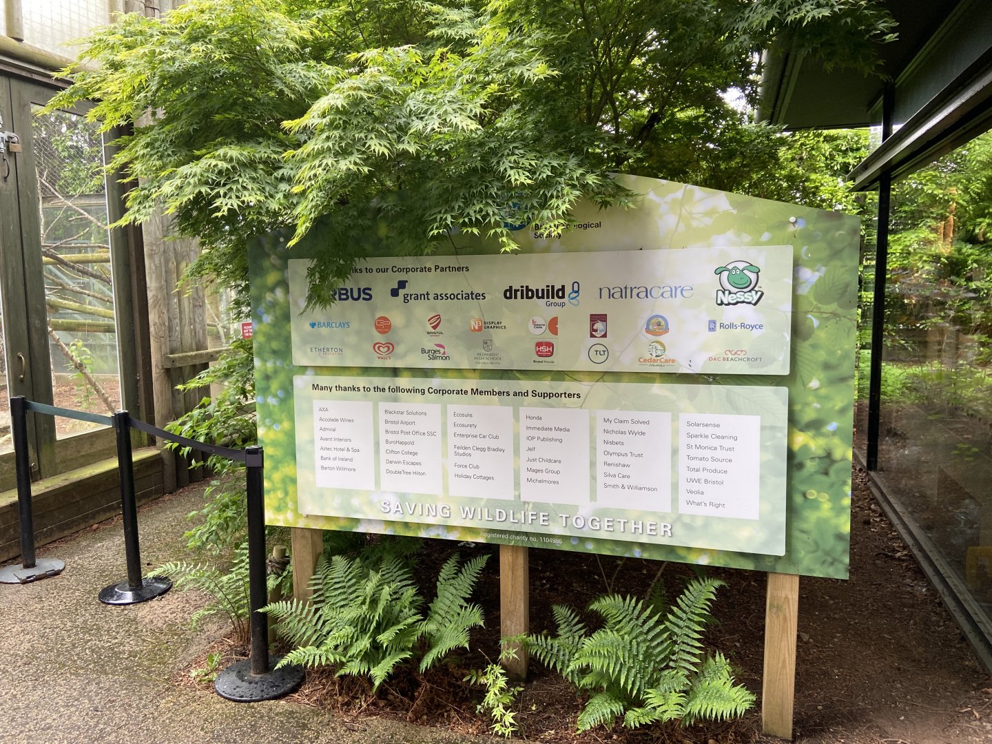 May 16th 2022 - sponsorship sign near sloth exhibit at Bristol Zoo