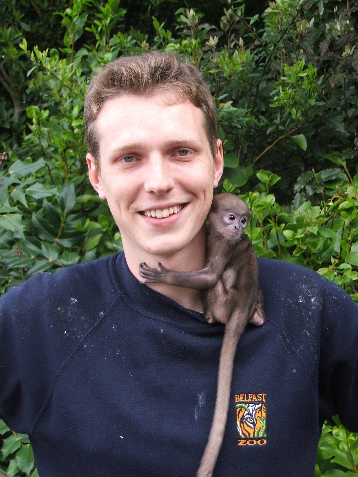 Me and a baby purple-faced langur I was hand rearing 06