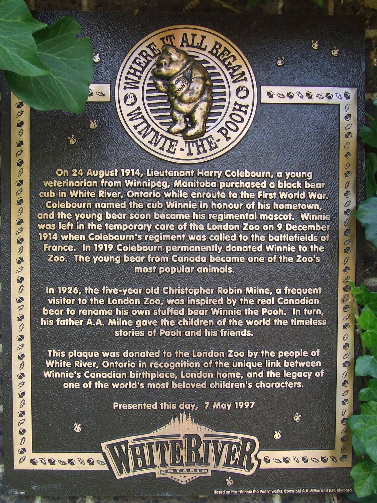 Memorial tablet of Winnie, the story of Winnie-the-Pooh