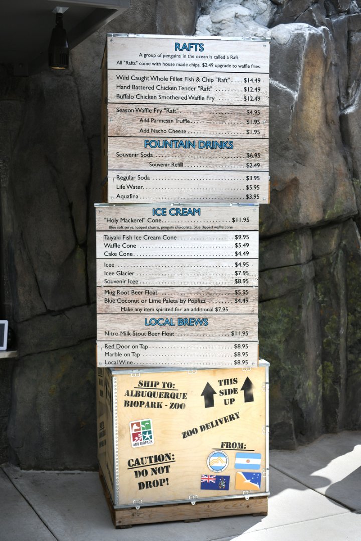 menu at penguin exhibit cafe