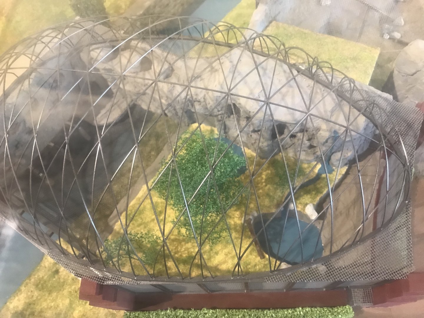 Model of griffon vulture and waldrap ibis aviary