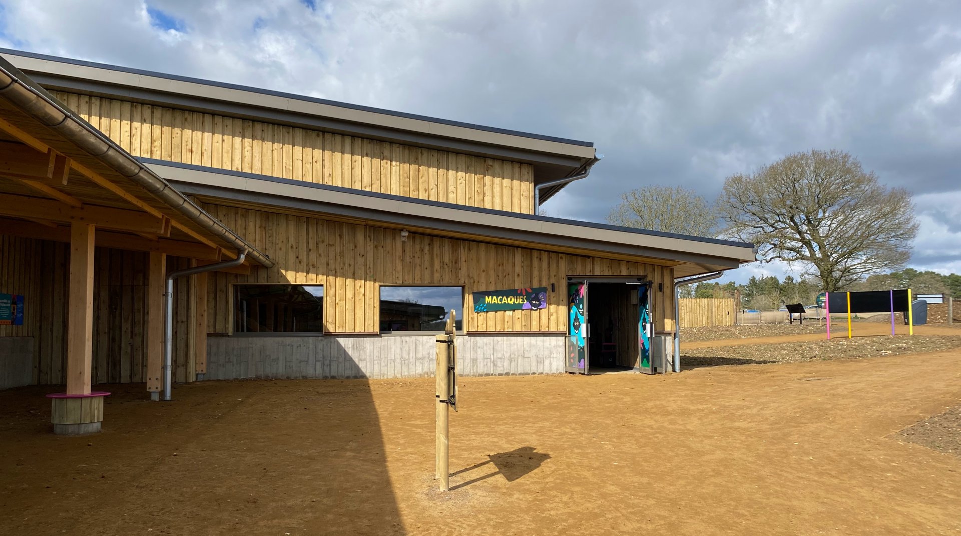 Monkey forest, Macaque house, entrance, ZSL Whipsnade